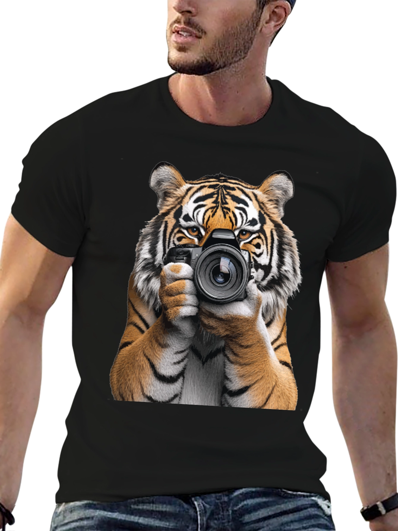 Black Tiger Photographer Graphic T-Shirt - Animal Lover Tee view 6
