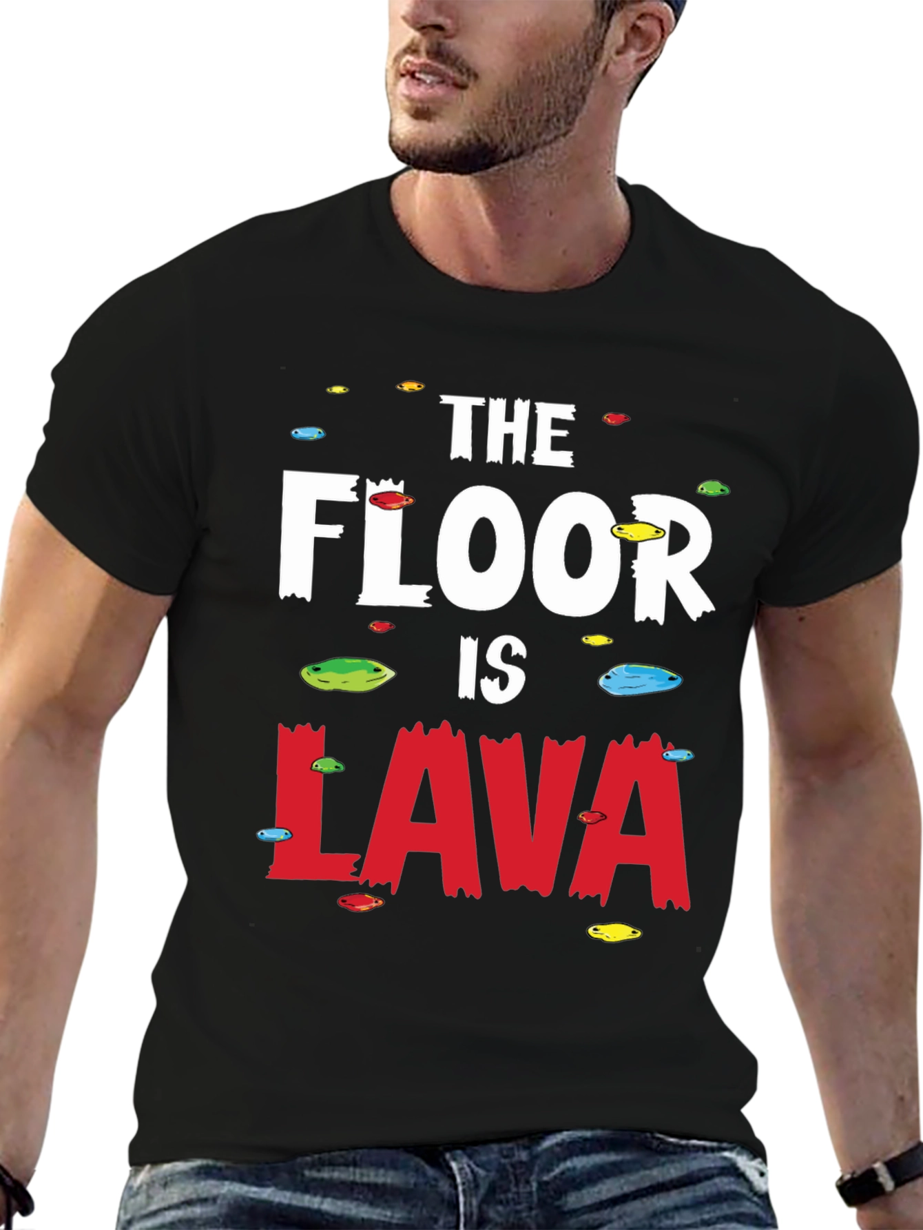 Black The Floor Is Lava Black Graphic Tee view 6