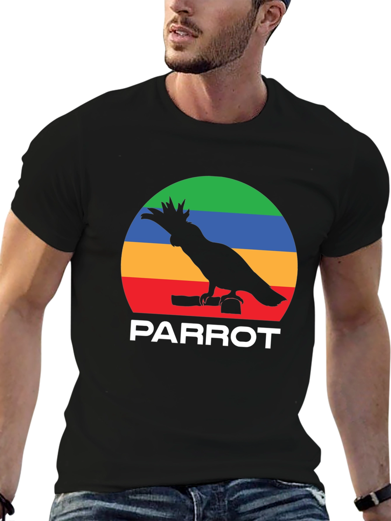 Black Parrot Silhouette T-Shirt - Rainbow Stripes view 6
