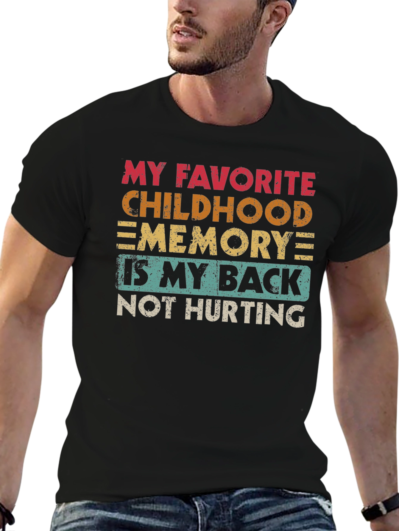 Black Funny Back Pain T-Shirt: Childhood Memory Humor view 6