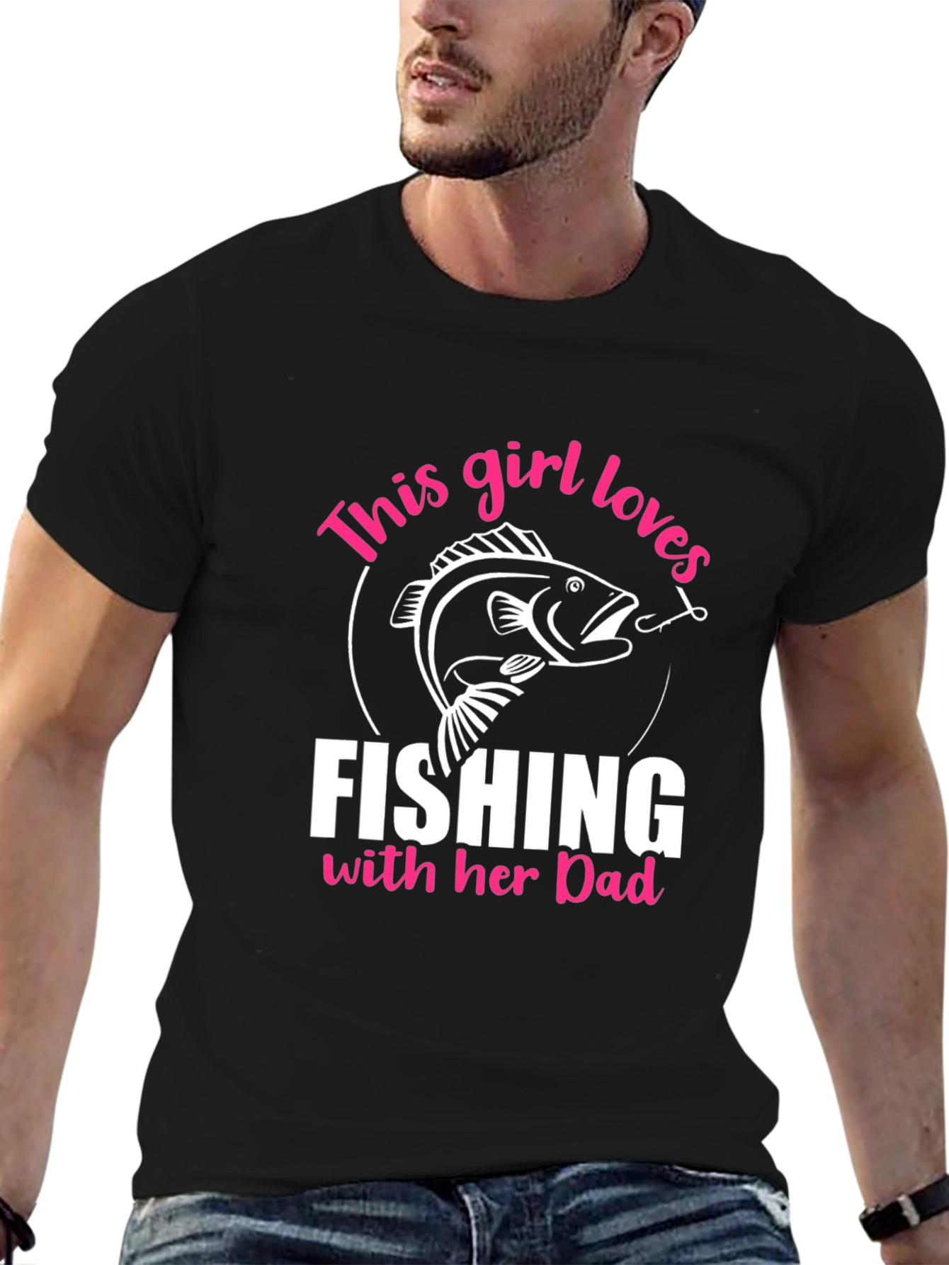 Black Fishing Girl's Love Dad T-Shirt view 6