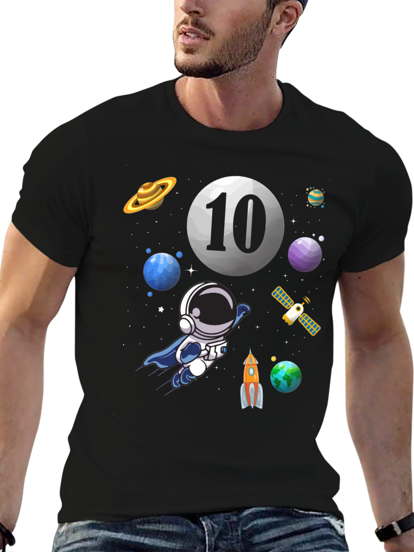 Black Astronaut 10th Birthday T-Shirt view 6