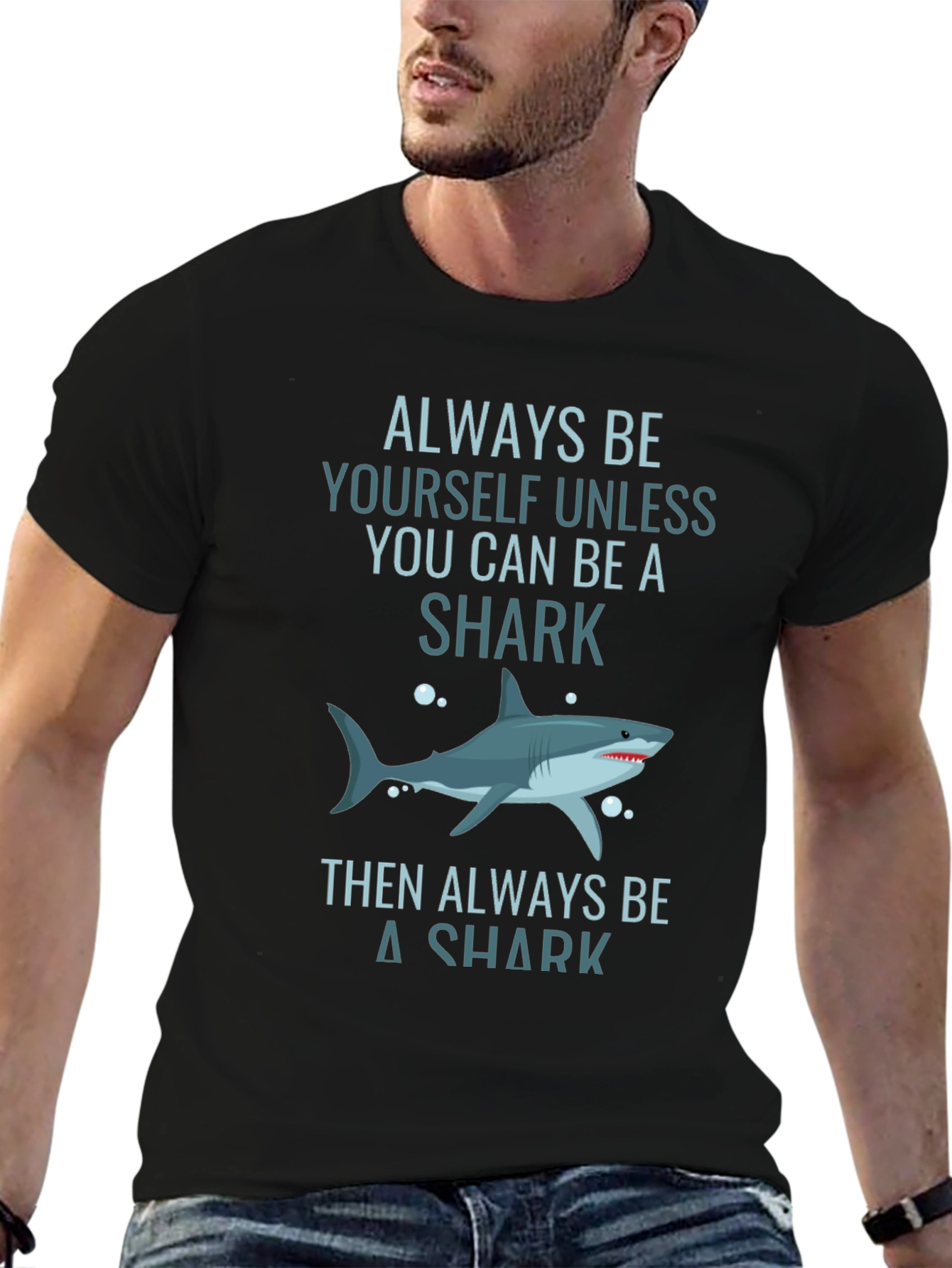 Black Always Be Yourself Shark T-Shirt - Graphic Tee view 6