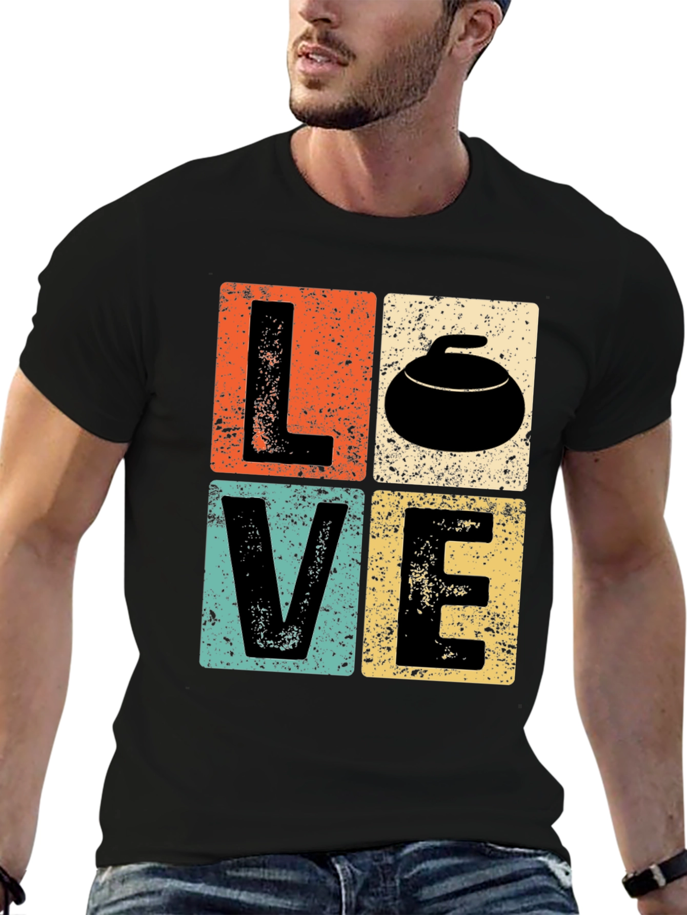 Black LOVE Curling T-Shirt - Retro Design view 6