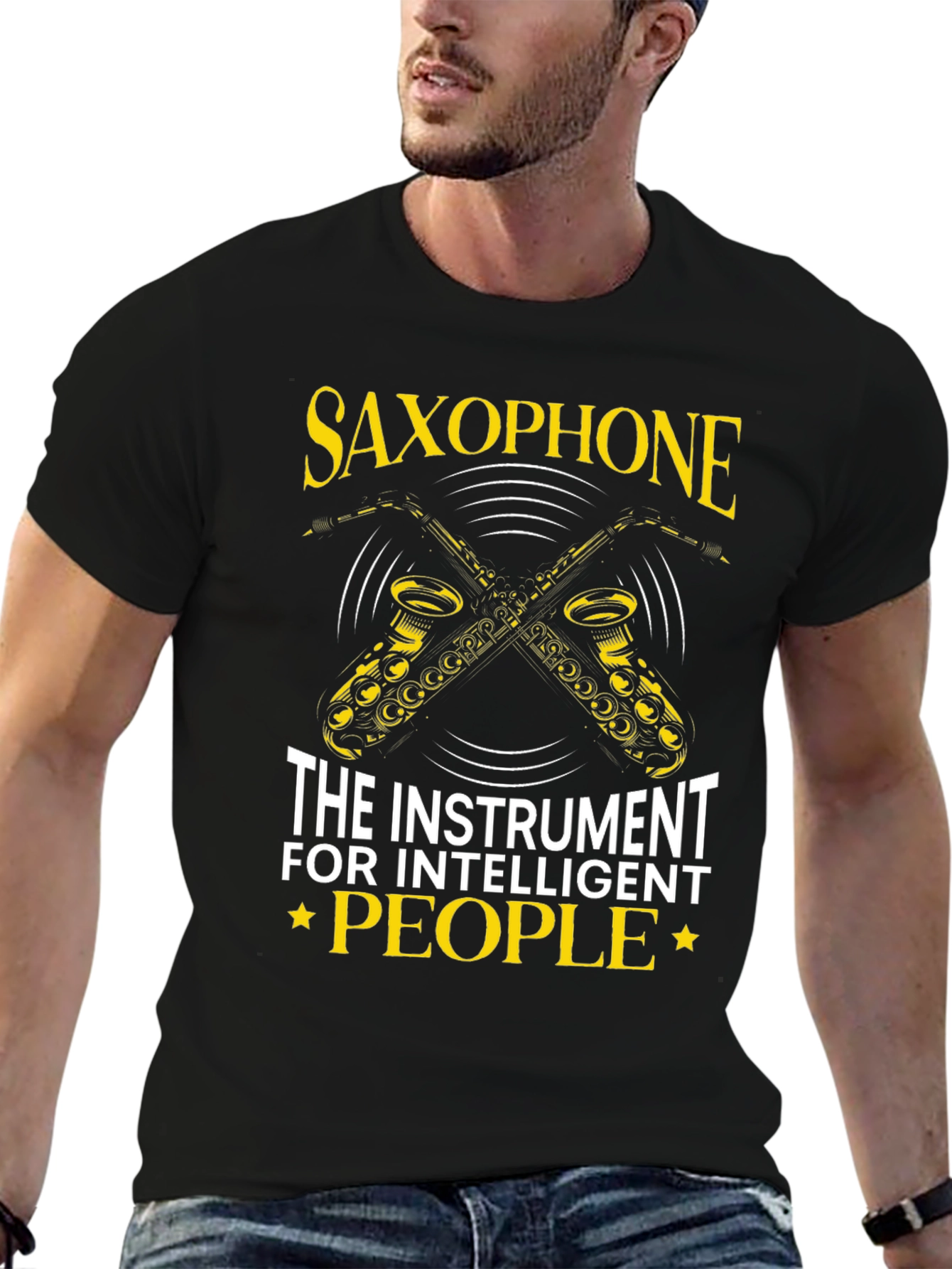 Black Saxophone Intelligent People T-Shirt view 6