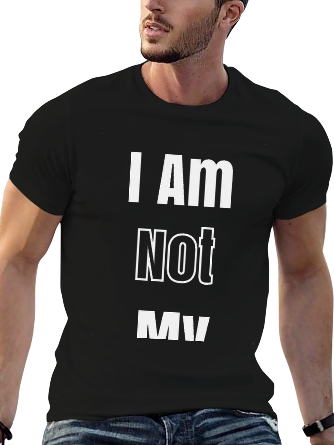 Black I AM Not MV Men's Black T-Shirt view 6