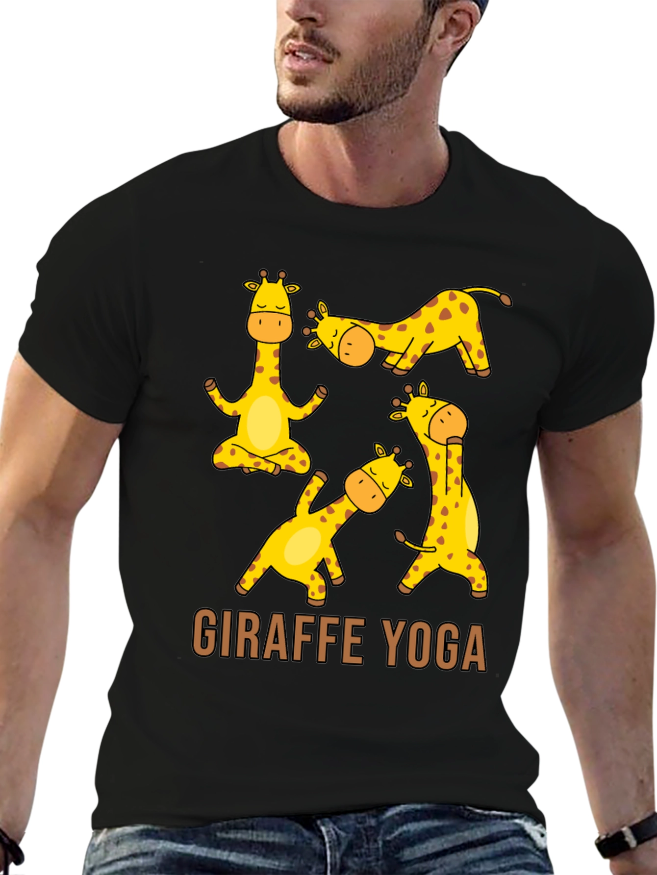 Black Giraffe Yoga Graphic T-Shirt - Unisex Black Tee view 6