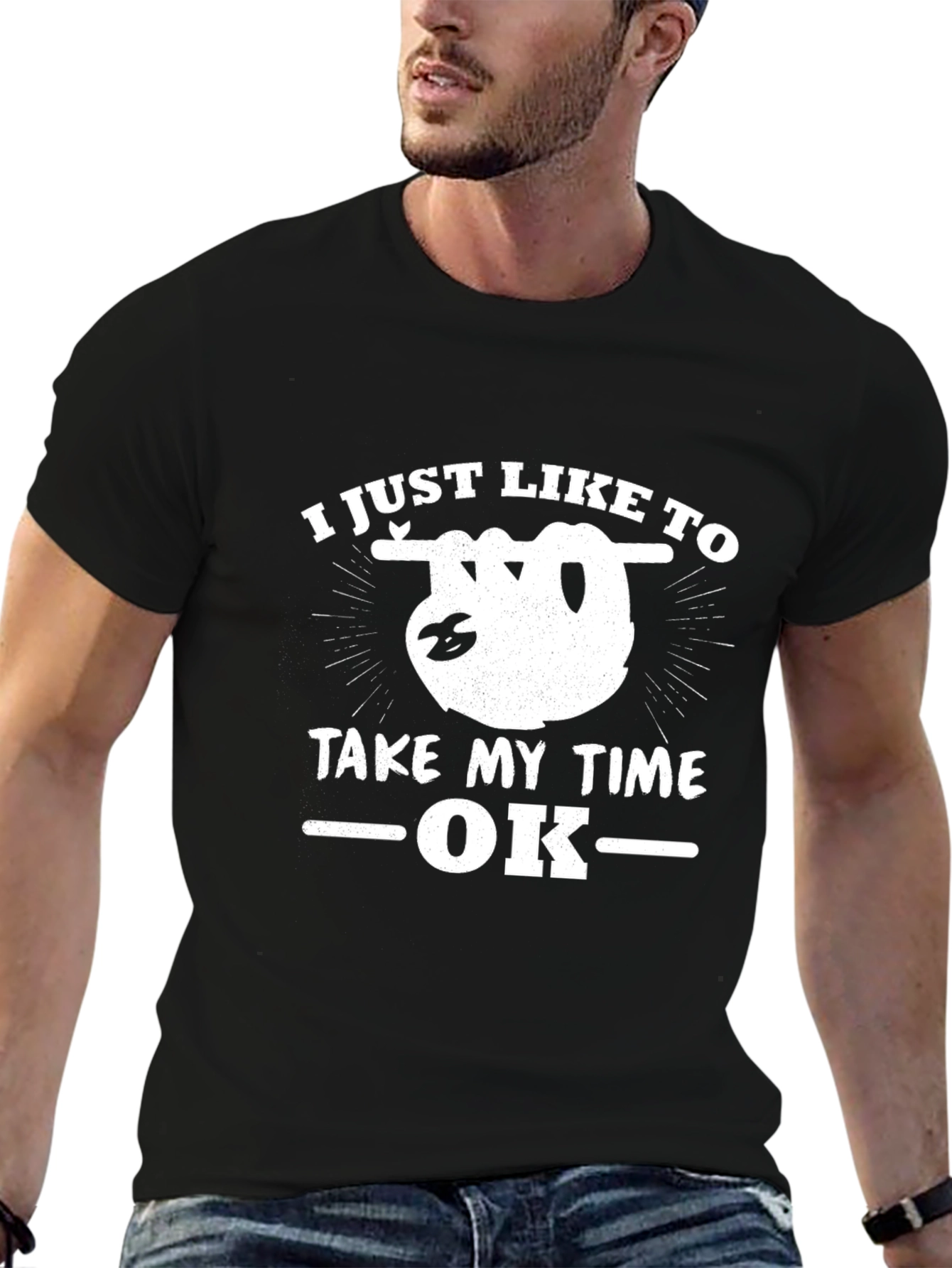 Black Funny Sloth T-Shirt - I Just Like to Take My Time OK view 6