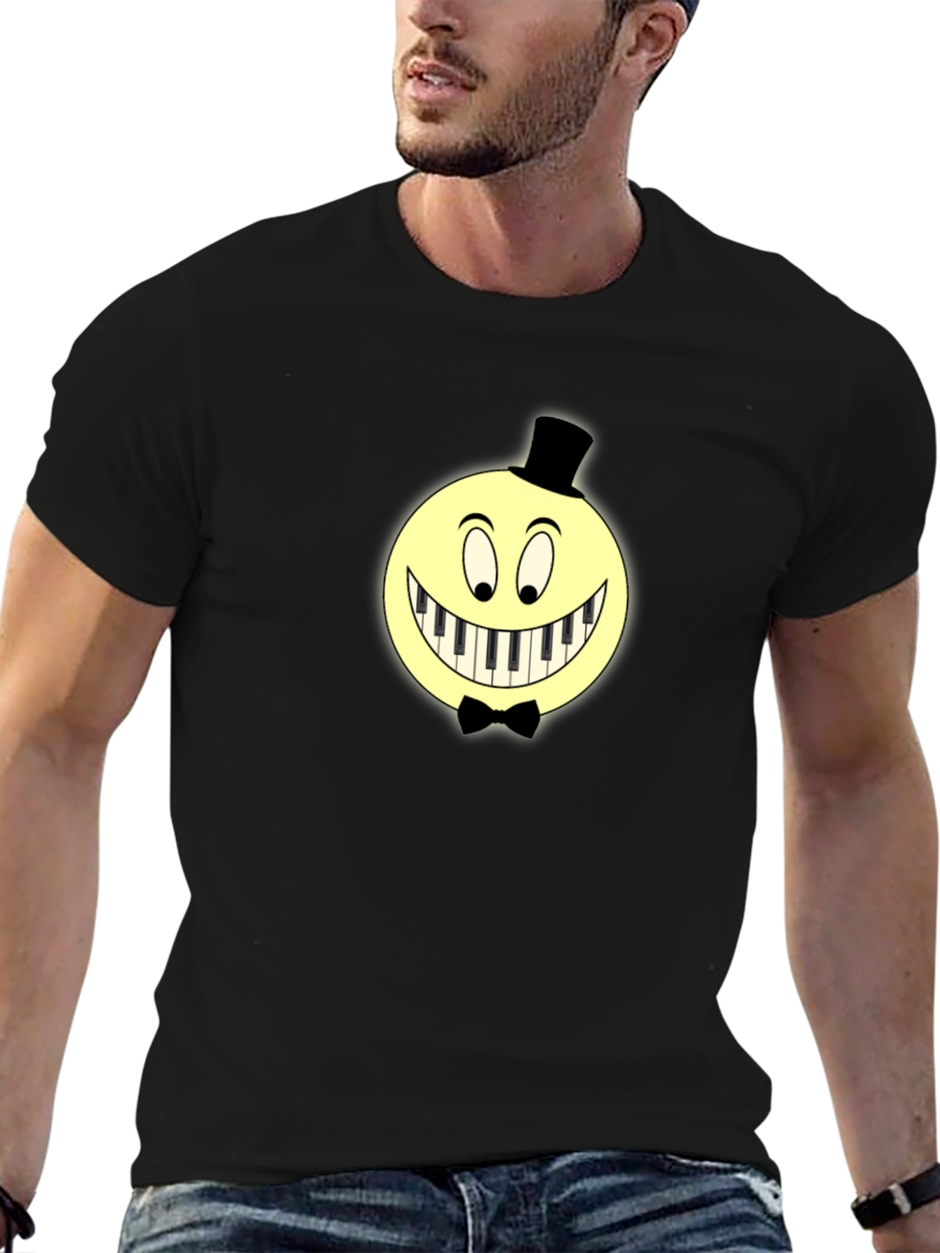 Black Piano Smile Graphic T-Shirt - Unique Design view 6