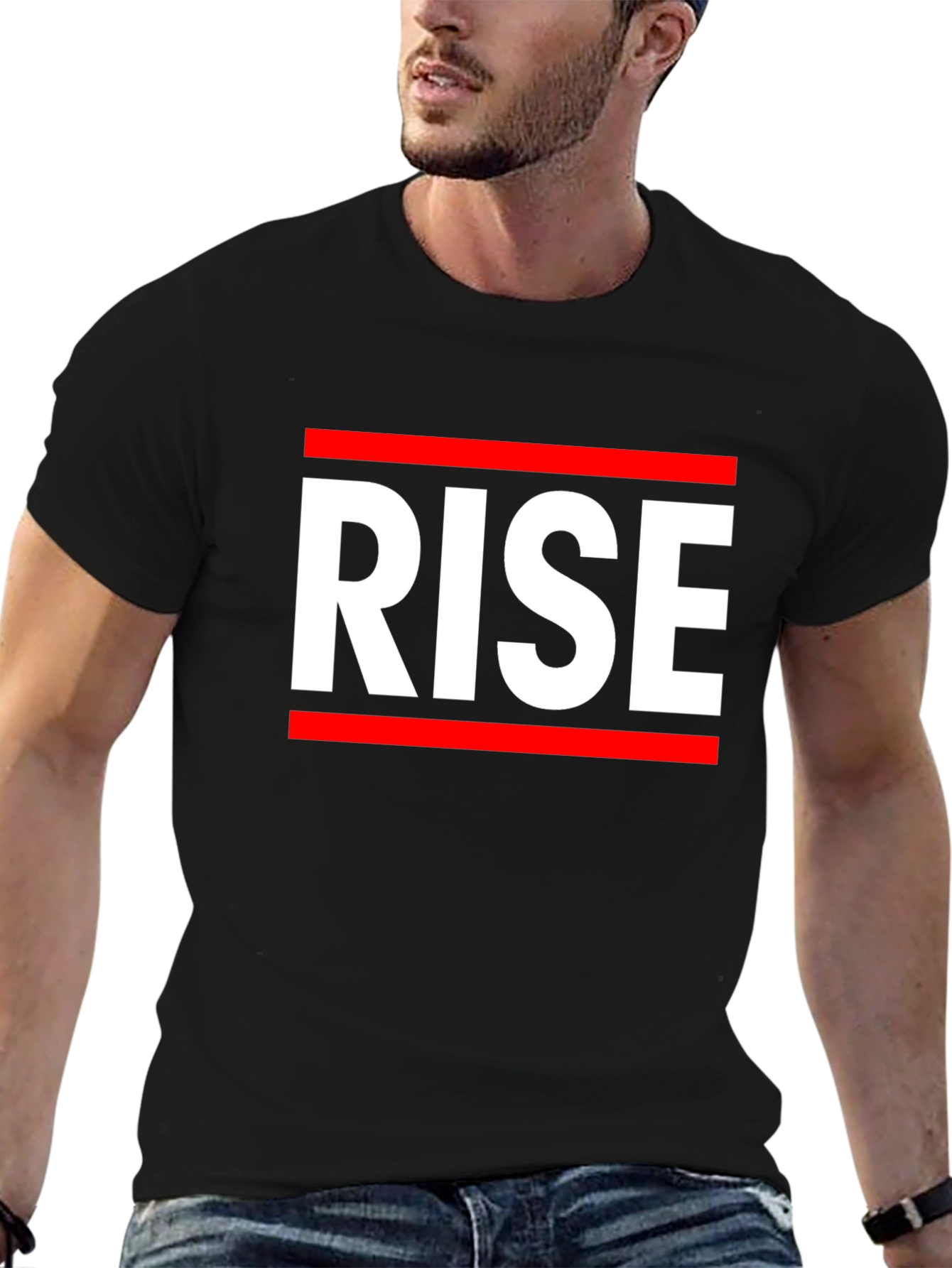 Black RISE Graphic Tee - Bold Statement T-Shirt view 6