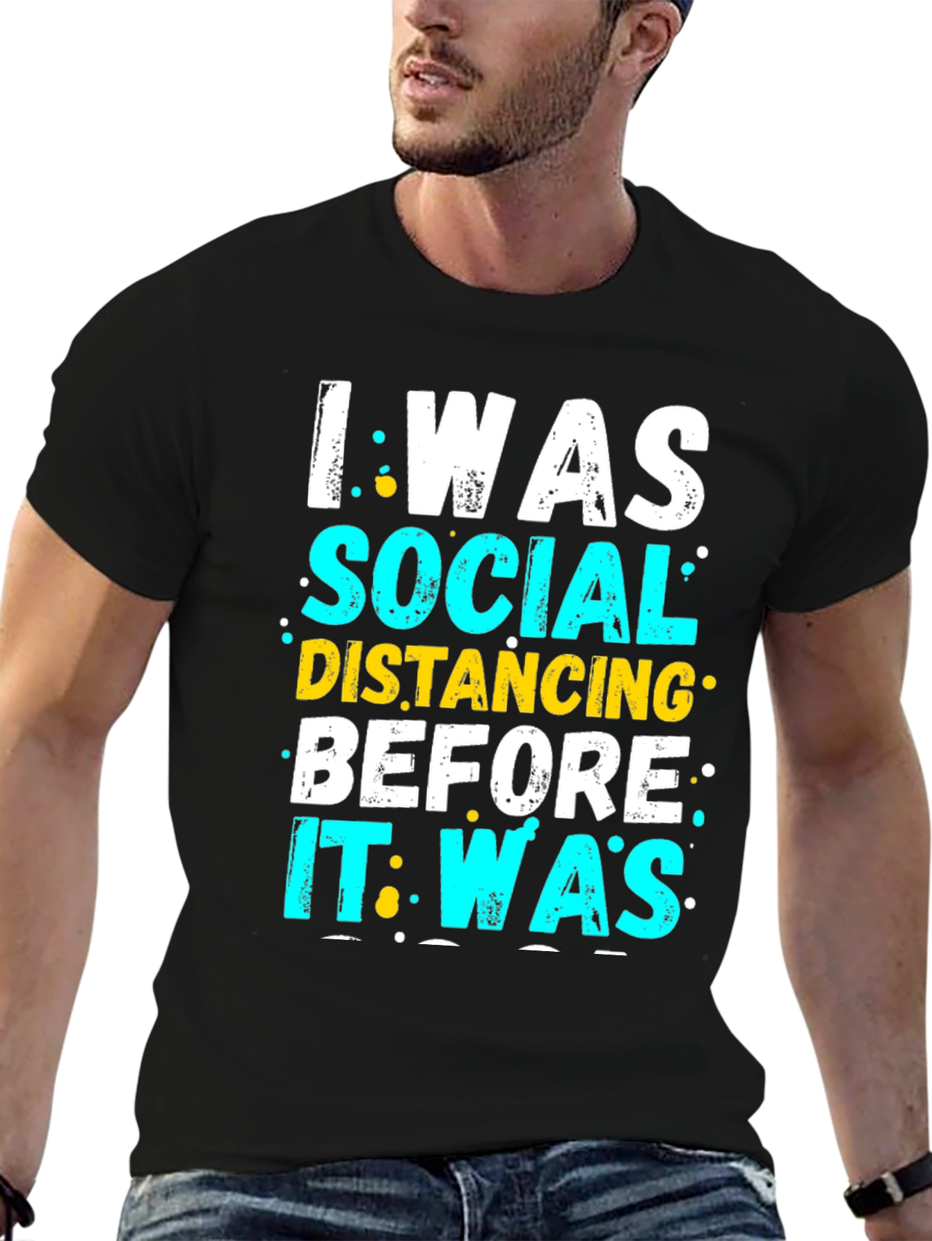 Black I Was Social Distancing T-Shirt - Funny Introvert Tee view 6