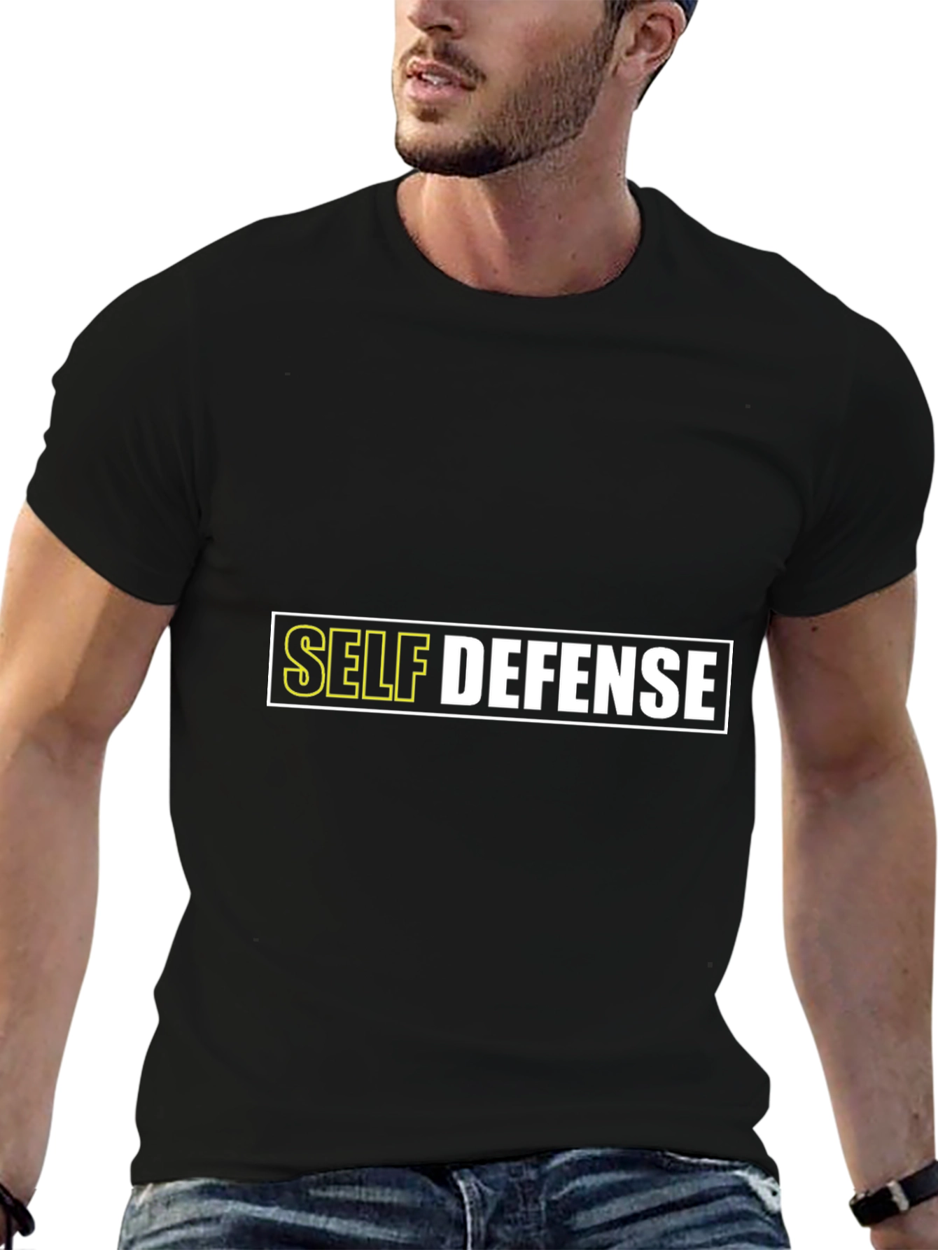 Black Self Defense Graphic T-Shirt - Black Cotton Tee view 6