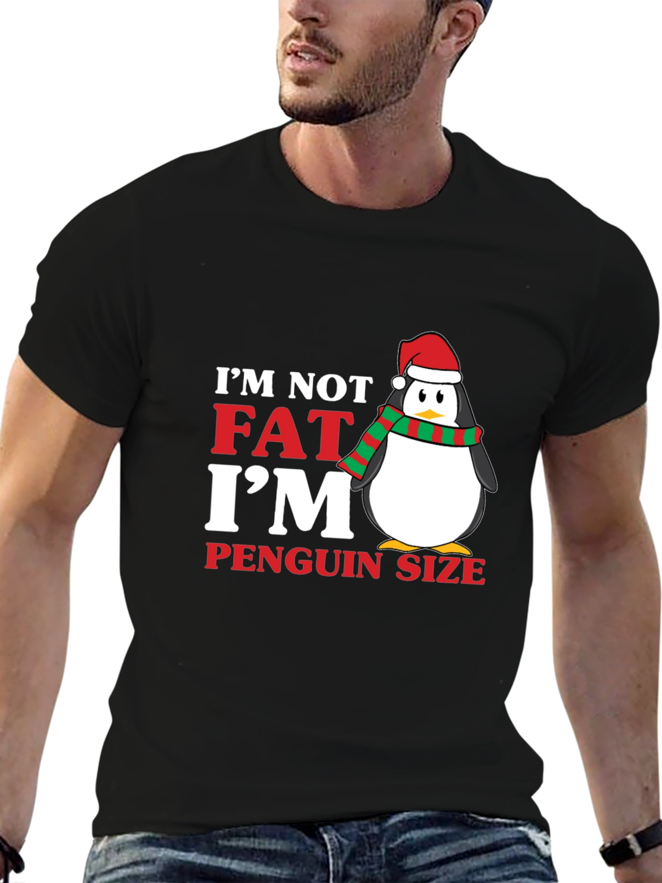 Black I'm Not Fat I'm Penguin Size Holiday T-Shirt view 6