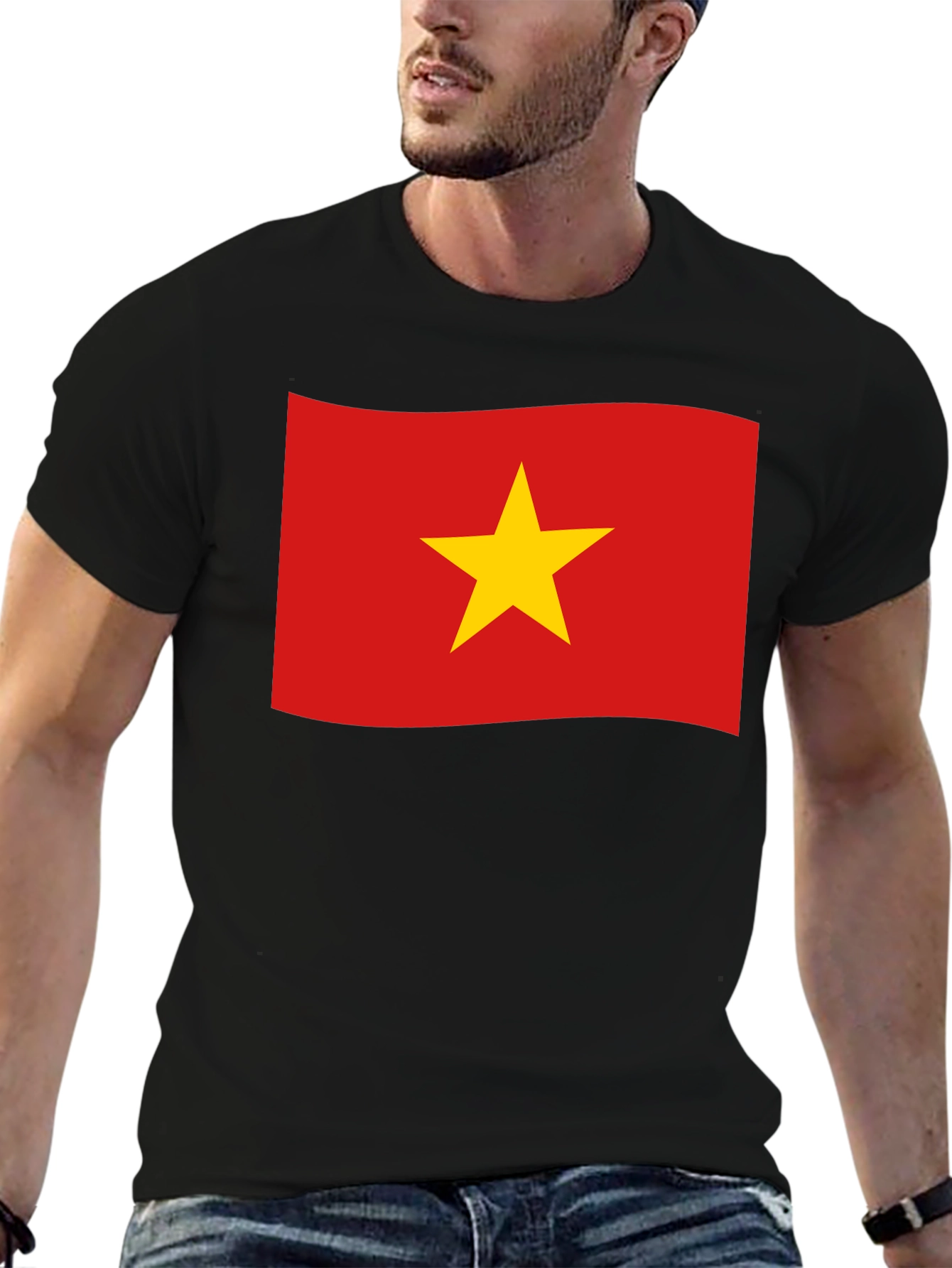 Black Vietnam Flag T-Shirt - Black Crew Neck Tee view 6