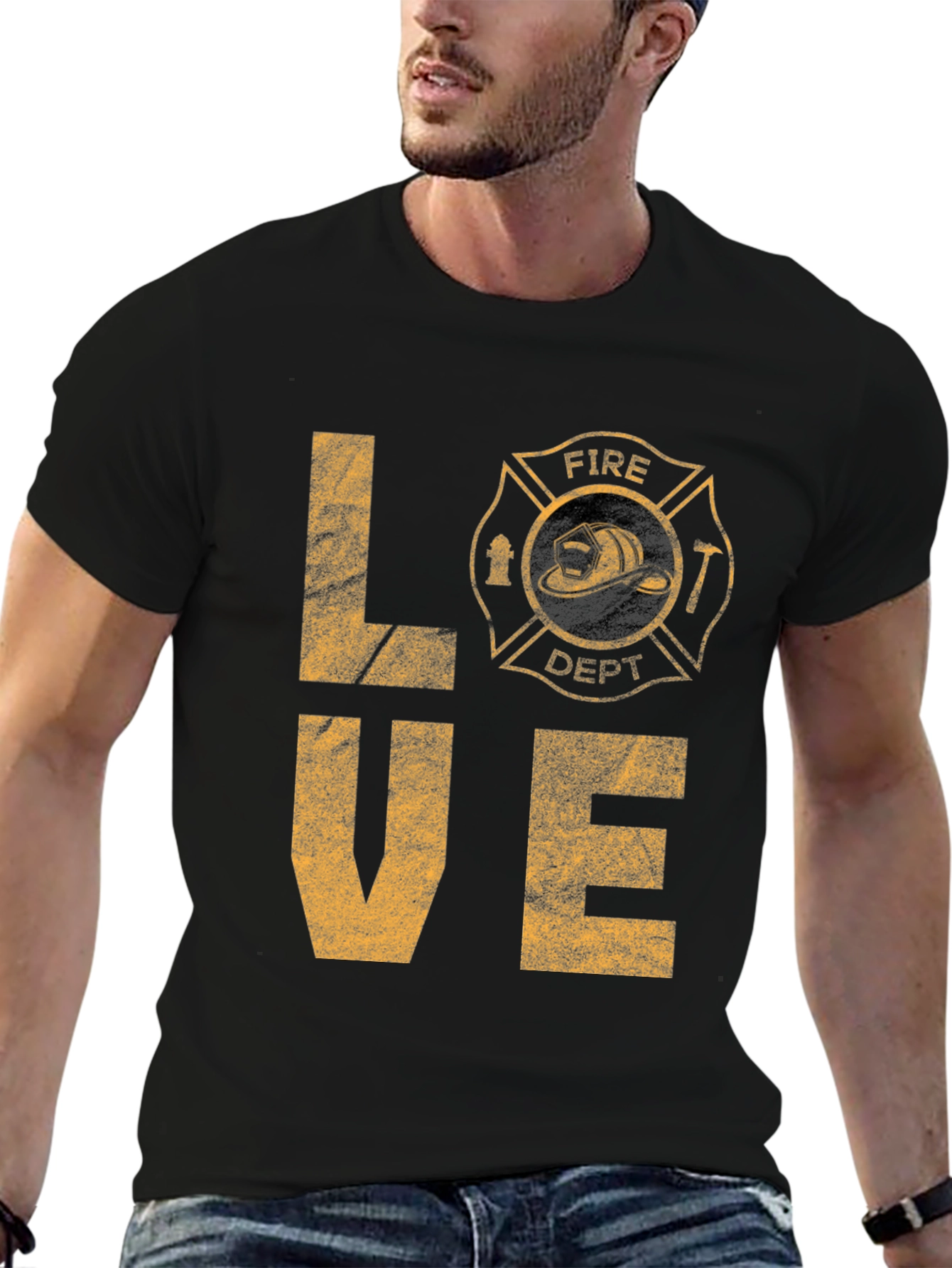 Black Fire Dept LOVE Graphic T-Shirt - Black Cotton Tee view 6
