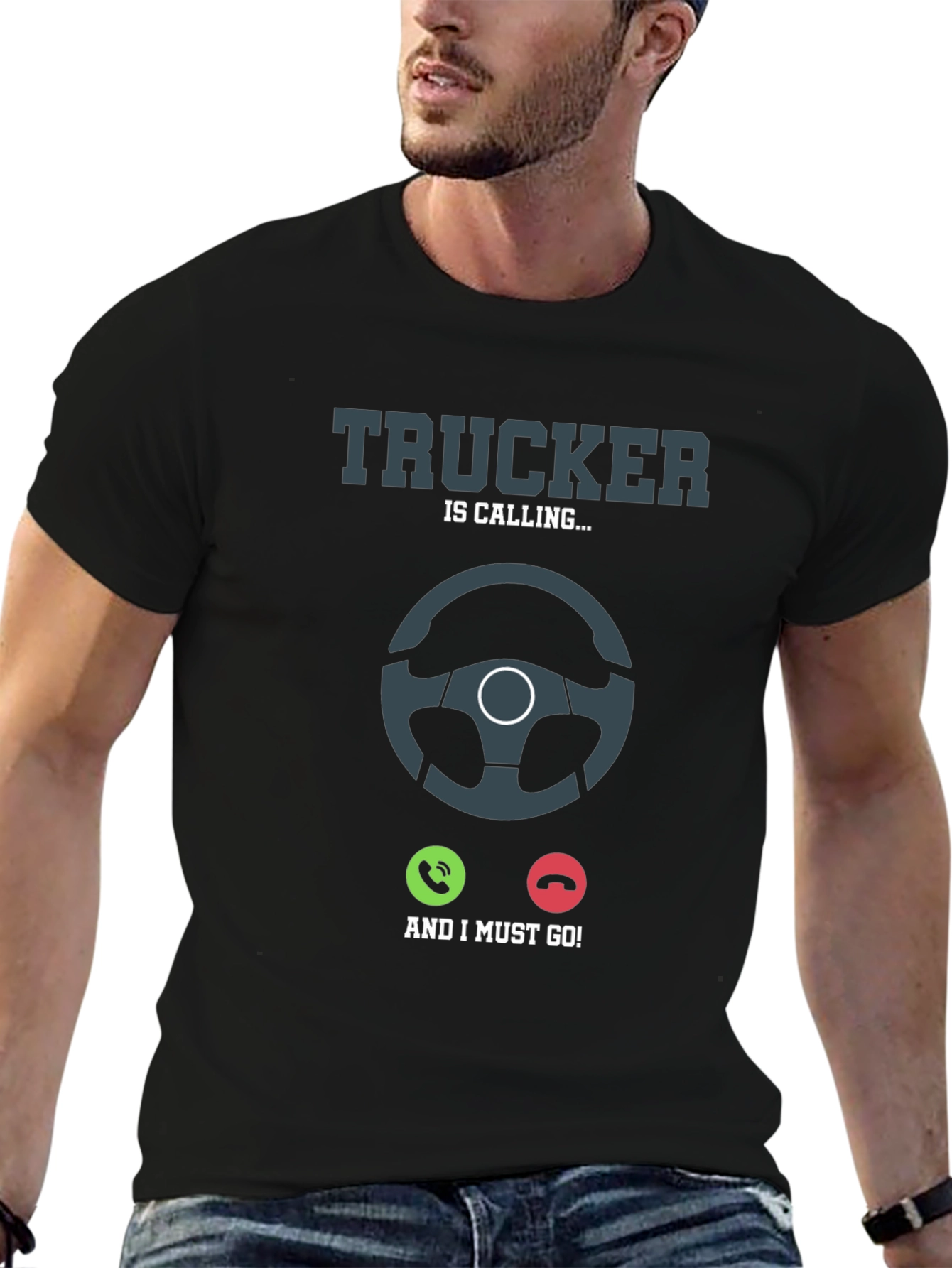 Black Trucker Calling T-Shirt: Driver's Life Tee view 6