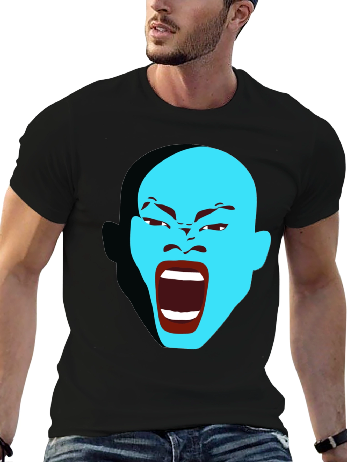 Black Screaming Blue Face Graphic T-Shirt view 6