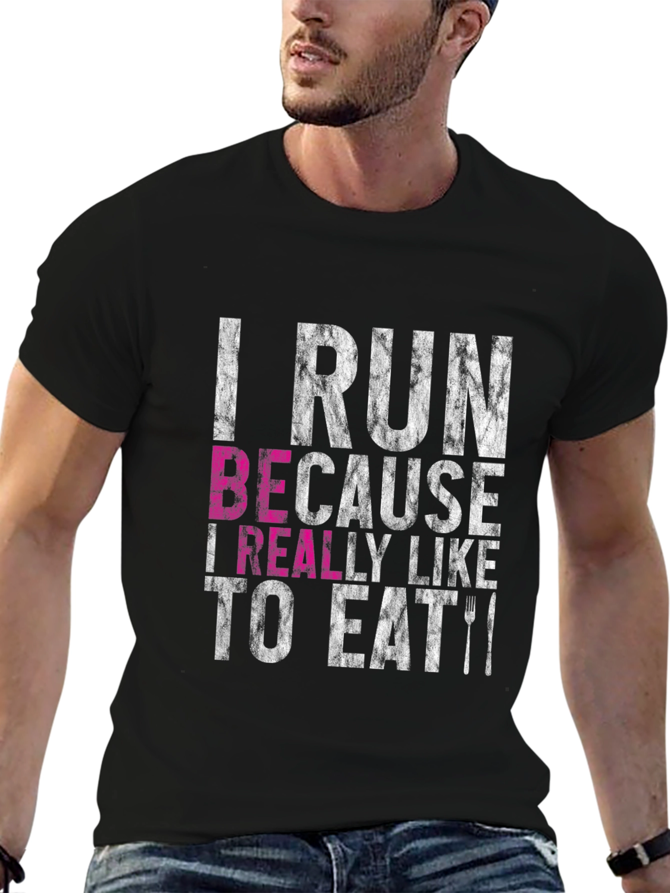Black I Run Because I Like to Eat Funny T-Shirt view 6