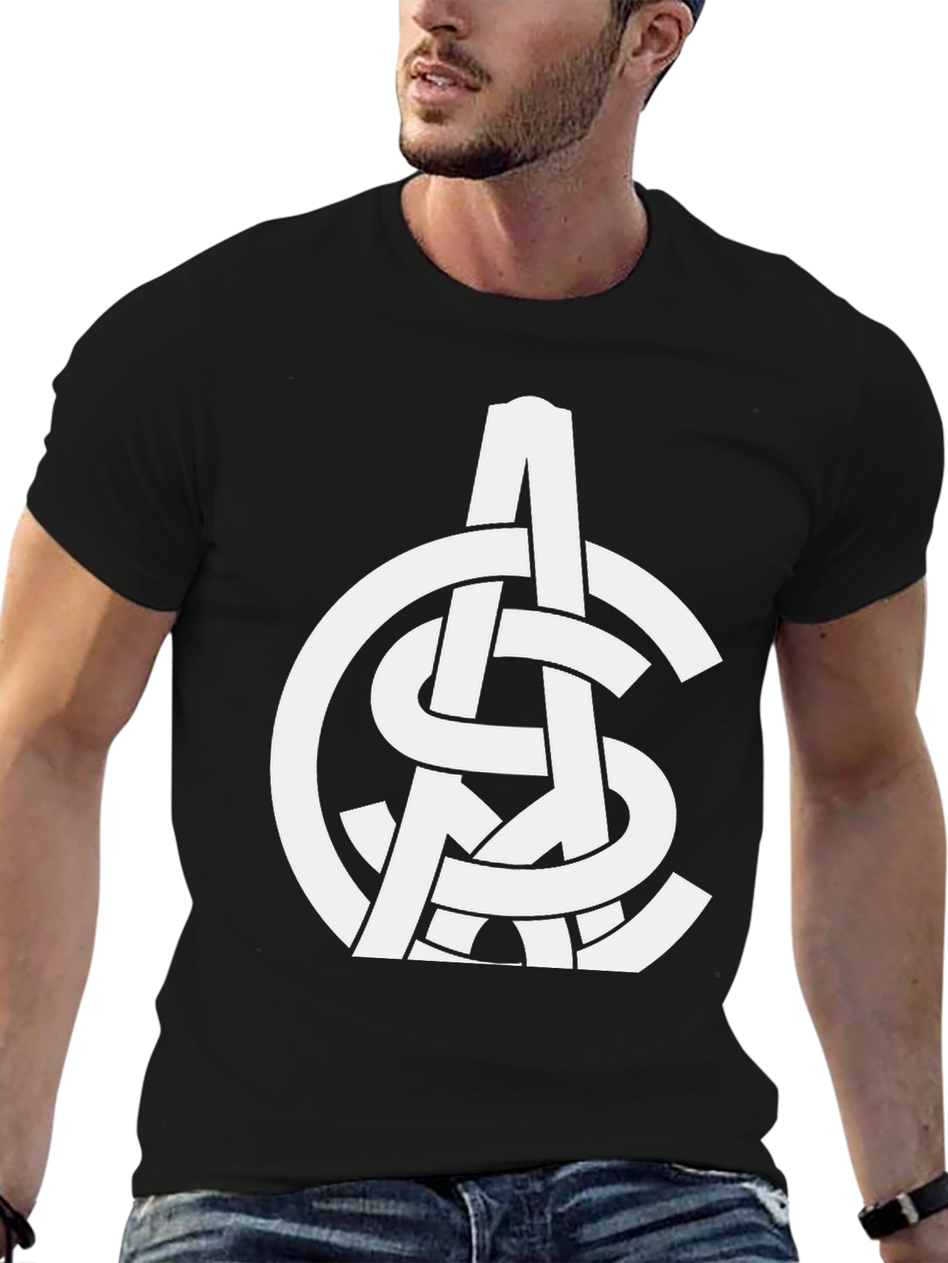 Black Abstract White Logo Print Black T-Shirt view 6