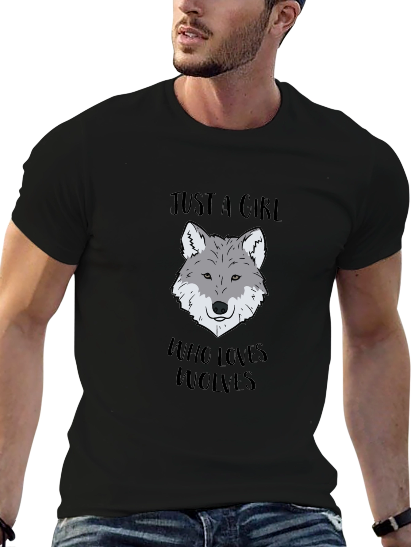 Black Just A Girl Who Loves Wolves T-Shirt view 6