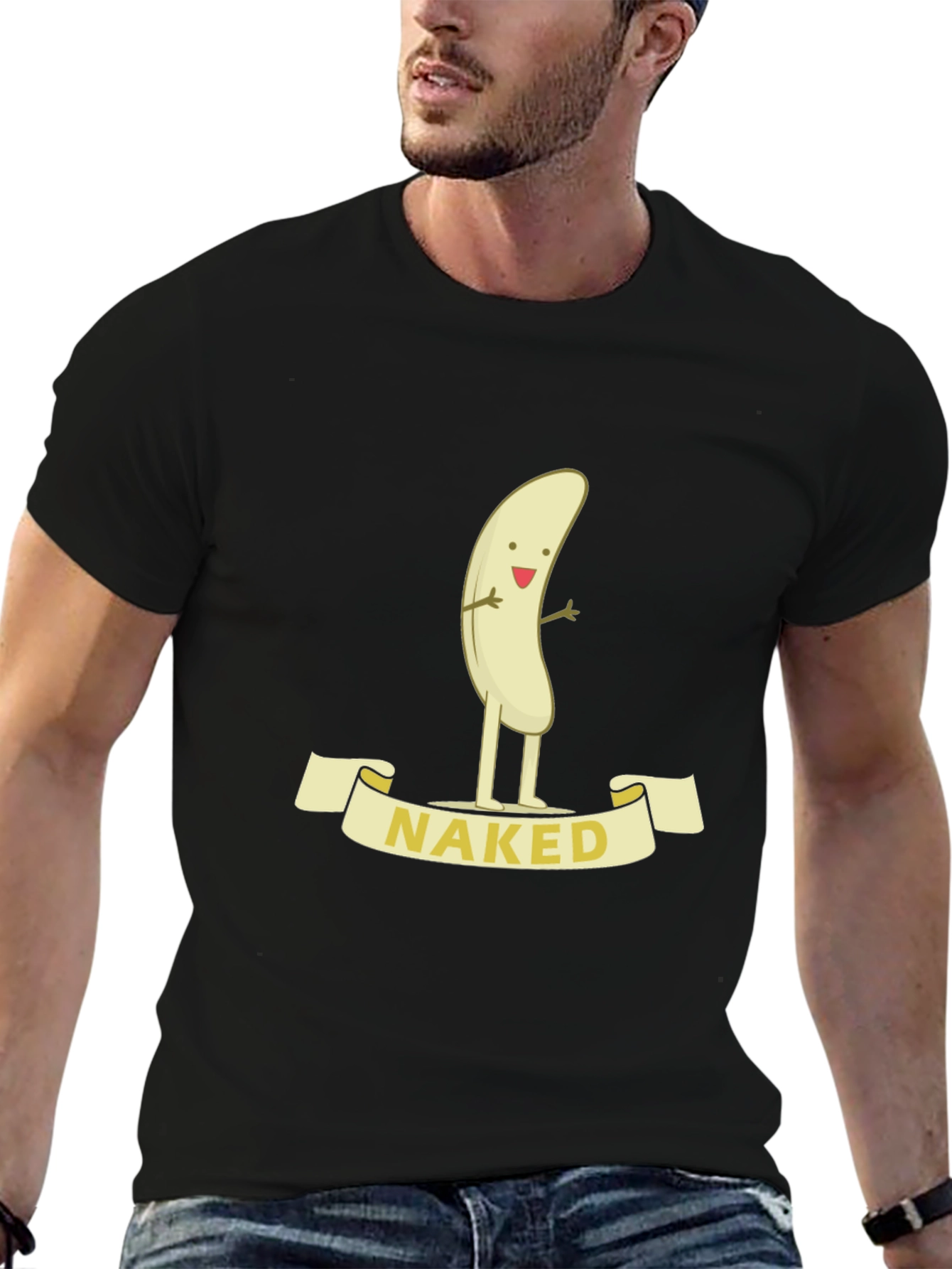 Black Naked Banana Cartoon Graphic T-Shirt - Funny Unisex Tee view 6
