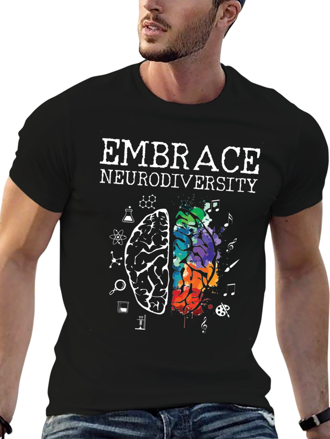 Black Embrace Neurodiversity Tee - Brain Graphic T-Shirt view 6