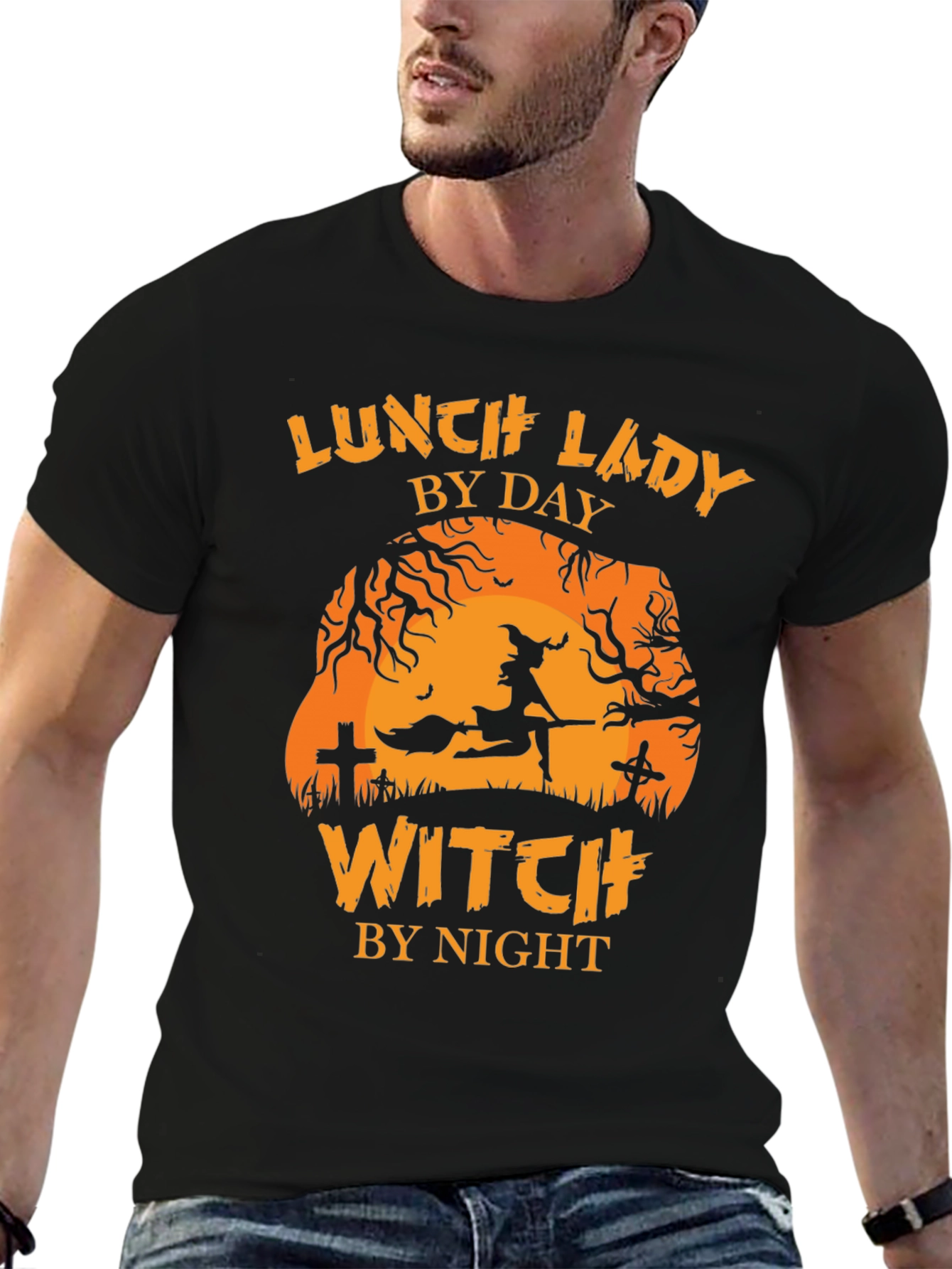 Black Lunch Lady by Day Witch by Night Halloween T-Shirt view 6