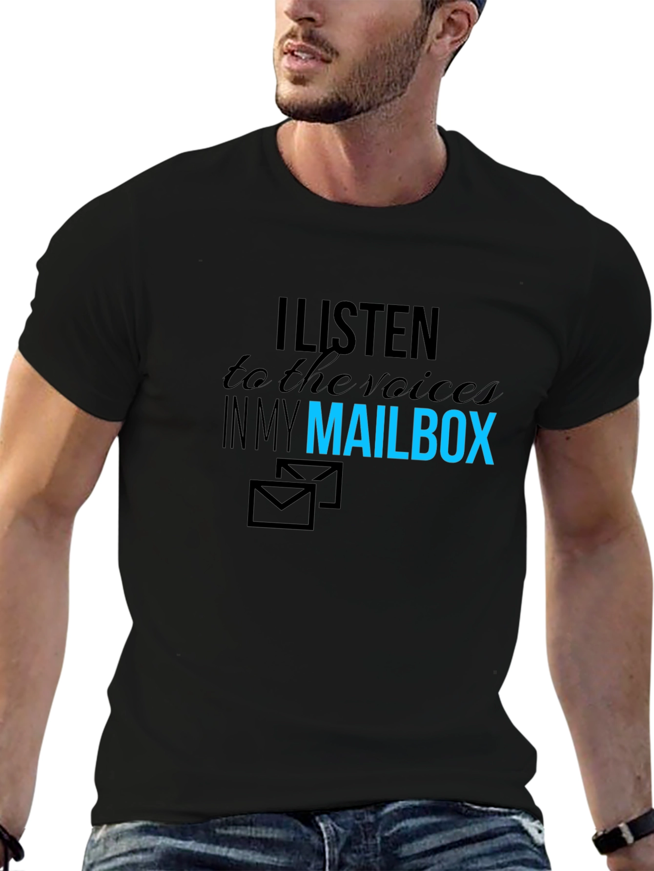 Black I Listen to My Mailbox Graphic T-Shirt view 6