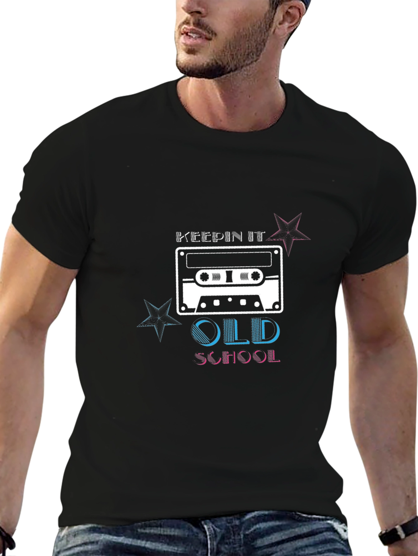 Black Keepin' It Old School Cassette Tape Graphic T-Shirt view 6