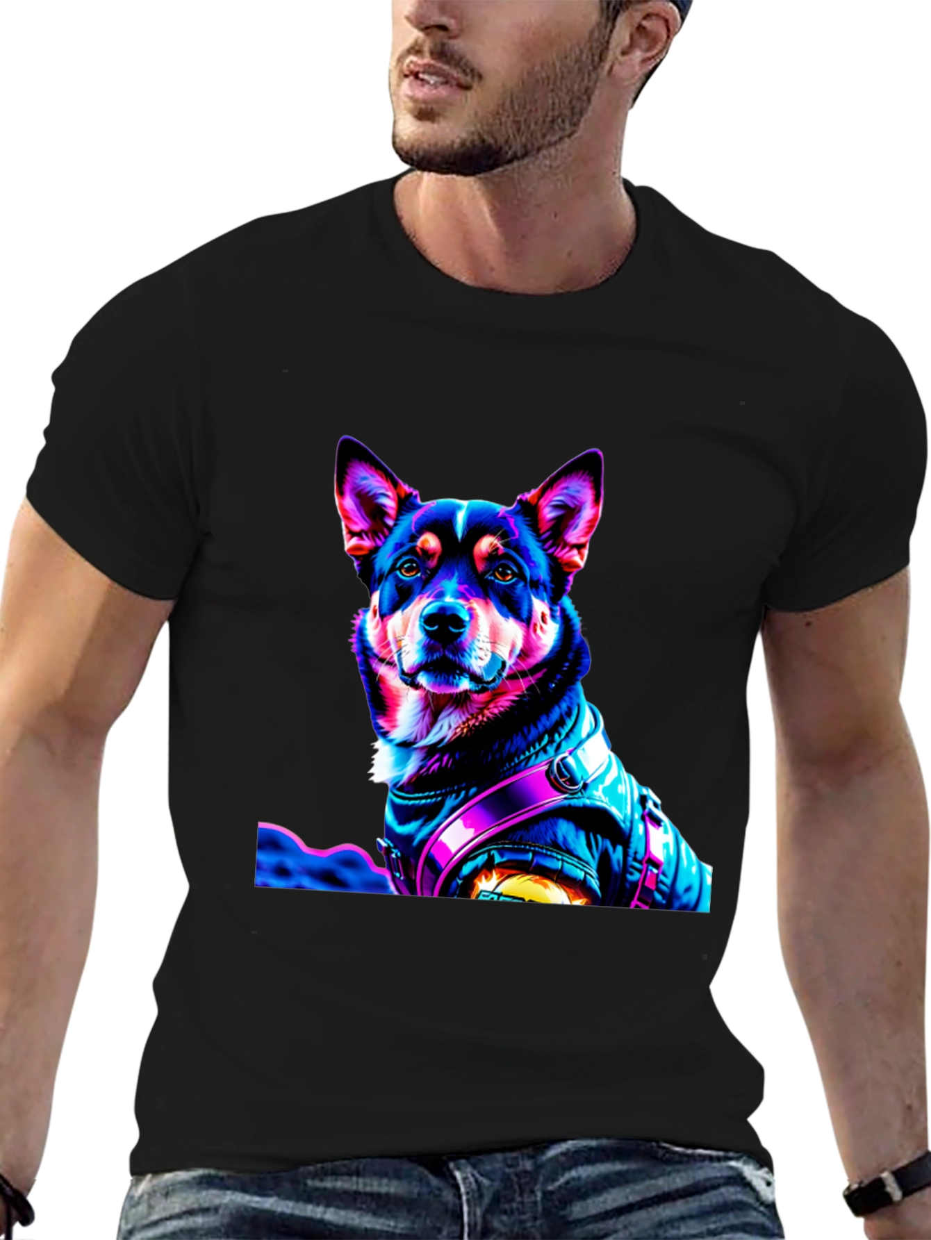 Black Dog in Jacket Graphic T-Shirt view 6