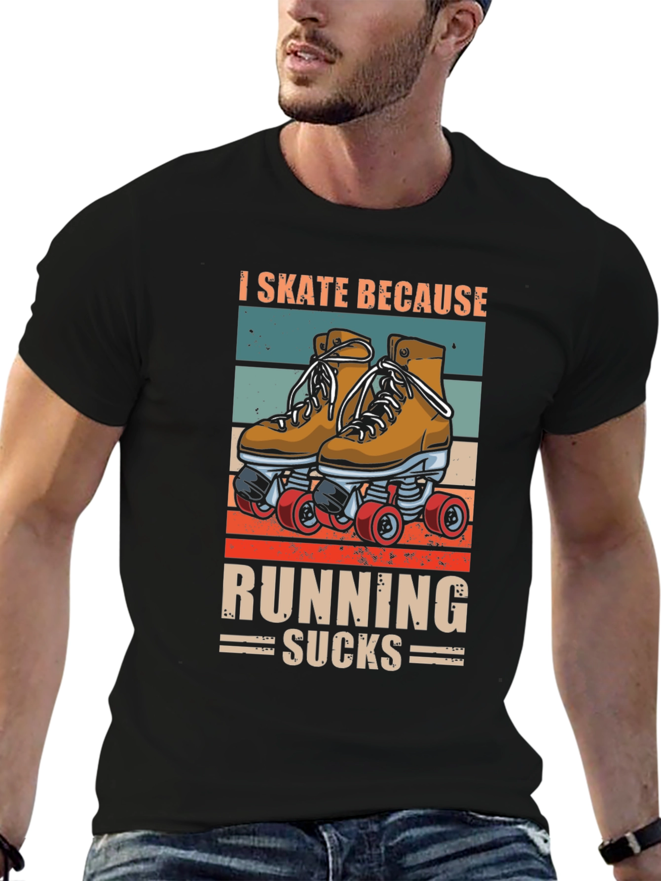 Black I Skate Because Running Sucks T-Shirt view 6