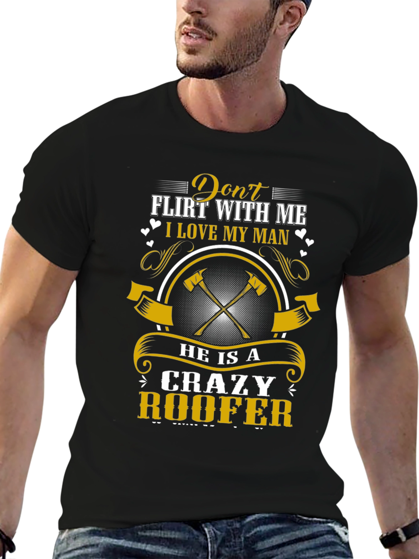 Black Crazy Roofer Man's T-Shirt view 6