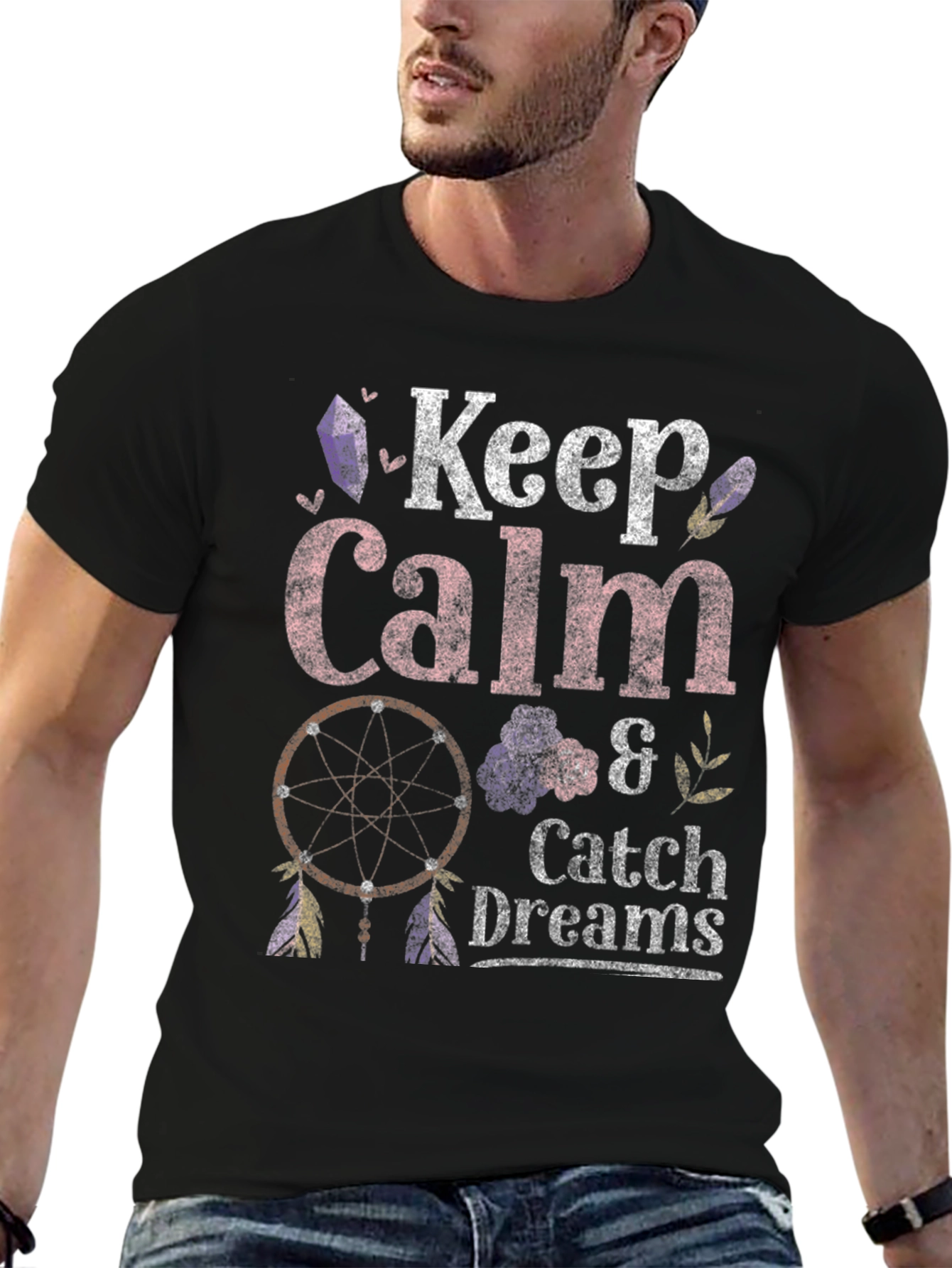 Keep Calm & Catch Dreams Graphic T-Shirt - Black - 6