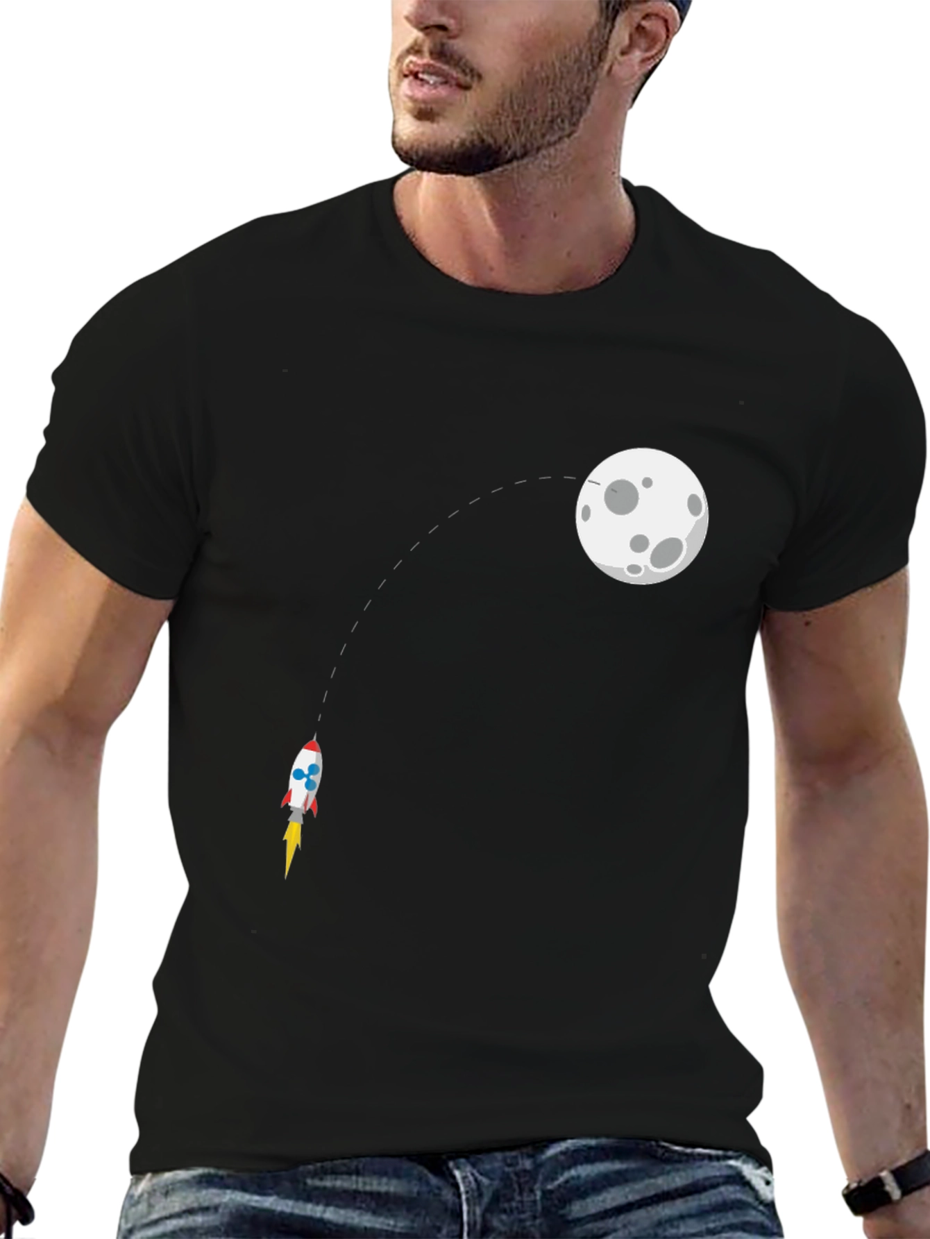 Black Rocket to the Moon Graphic Tee - Black view 6
