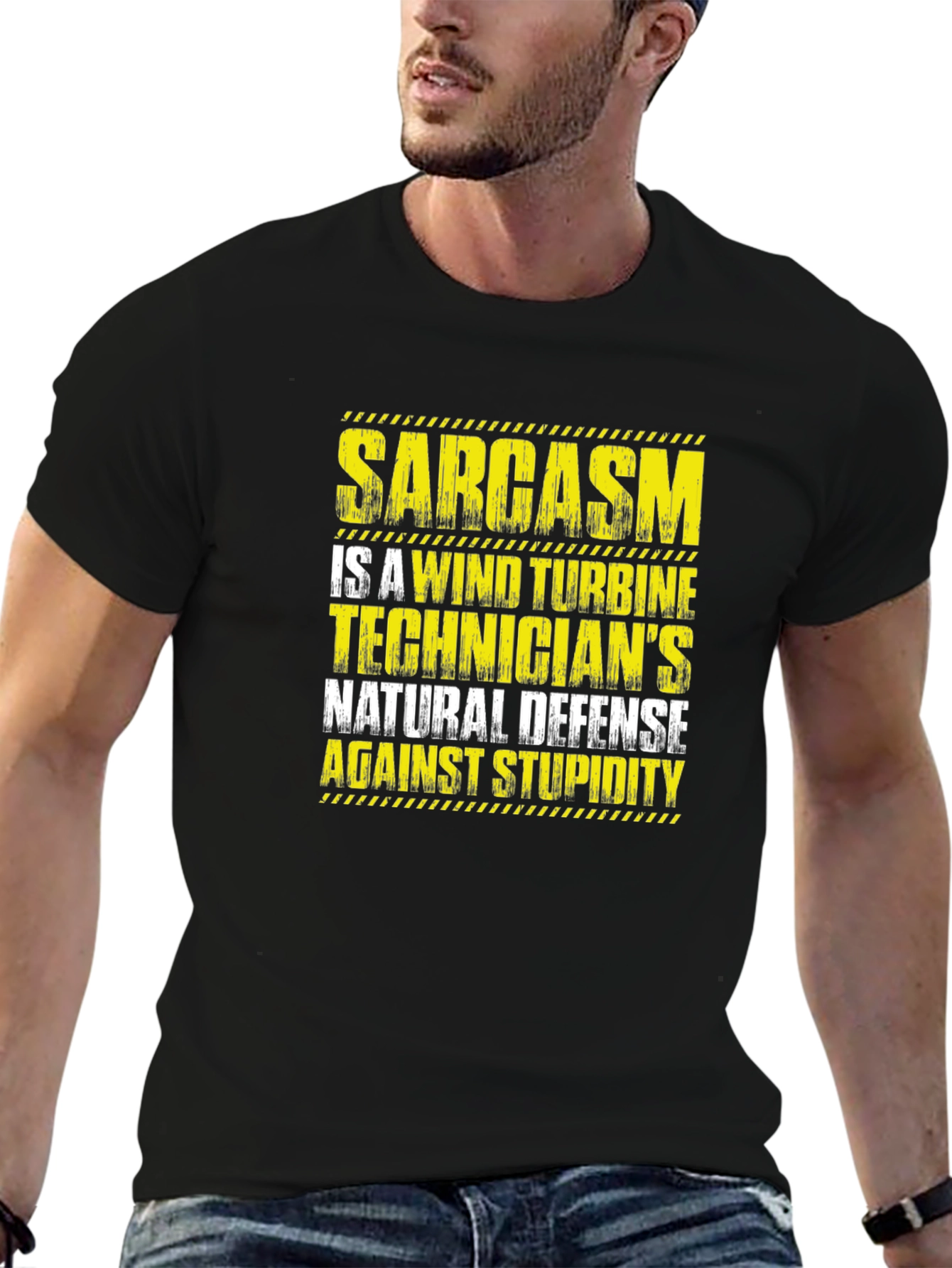 Black Sarcasm Wind Turbine Technician T-Shirt view 6