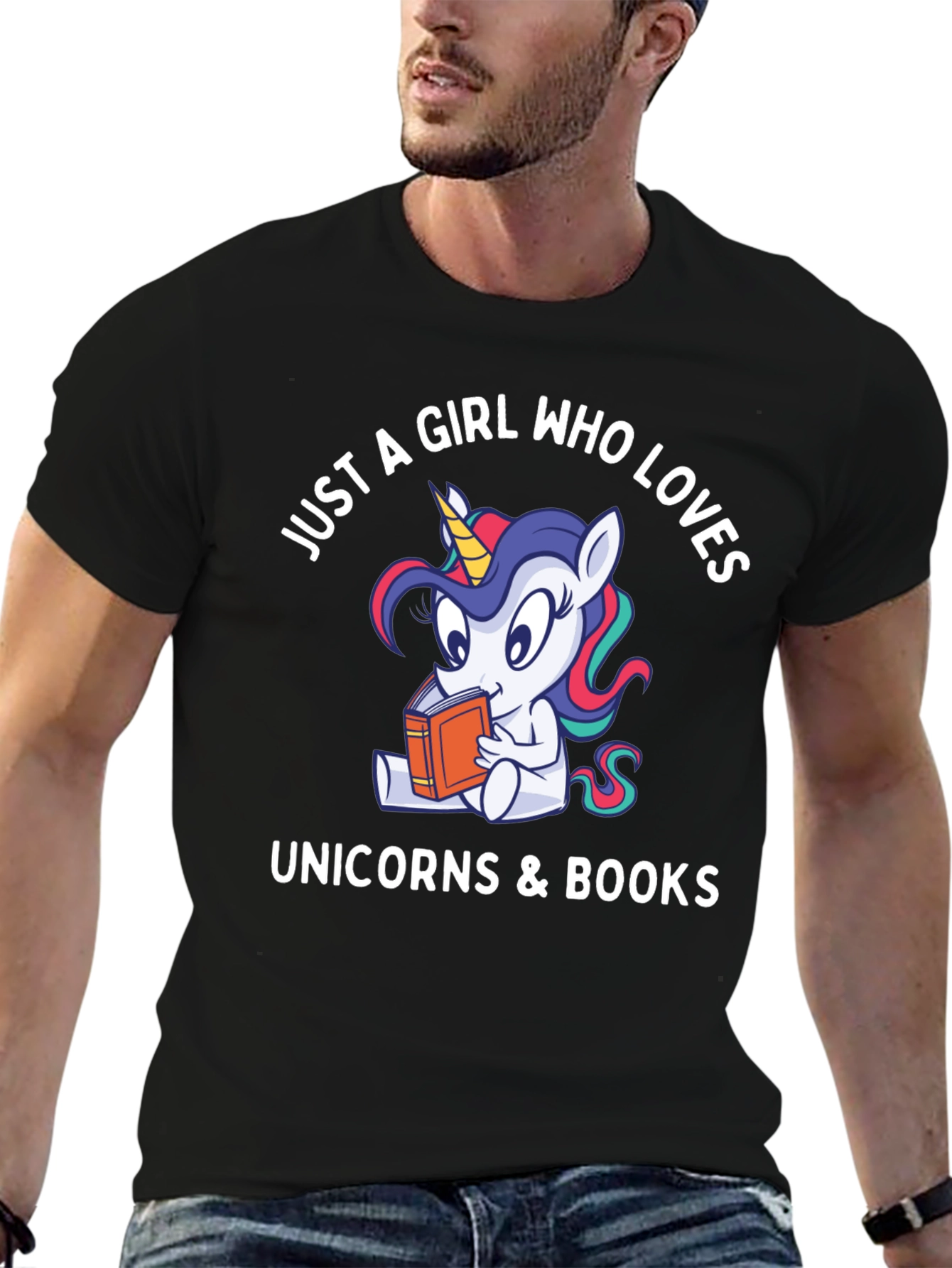 Black Just A Girl Who Loves Unicorns & Books Graphic Tee view 6
