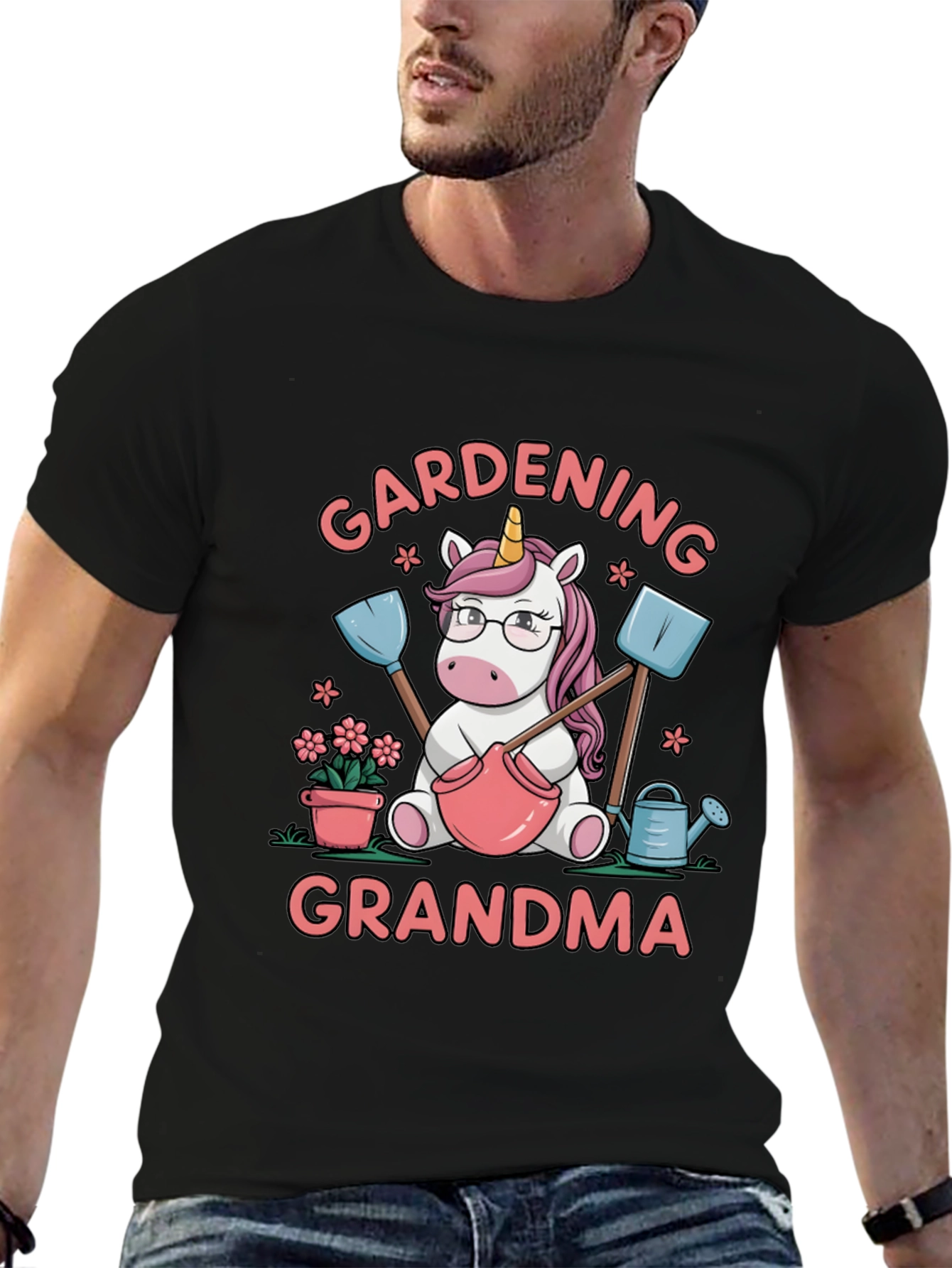 Black Gardening Grandma Unicorn T-Shirt view 6