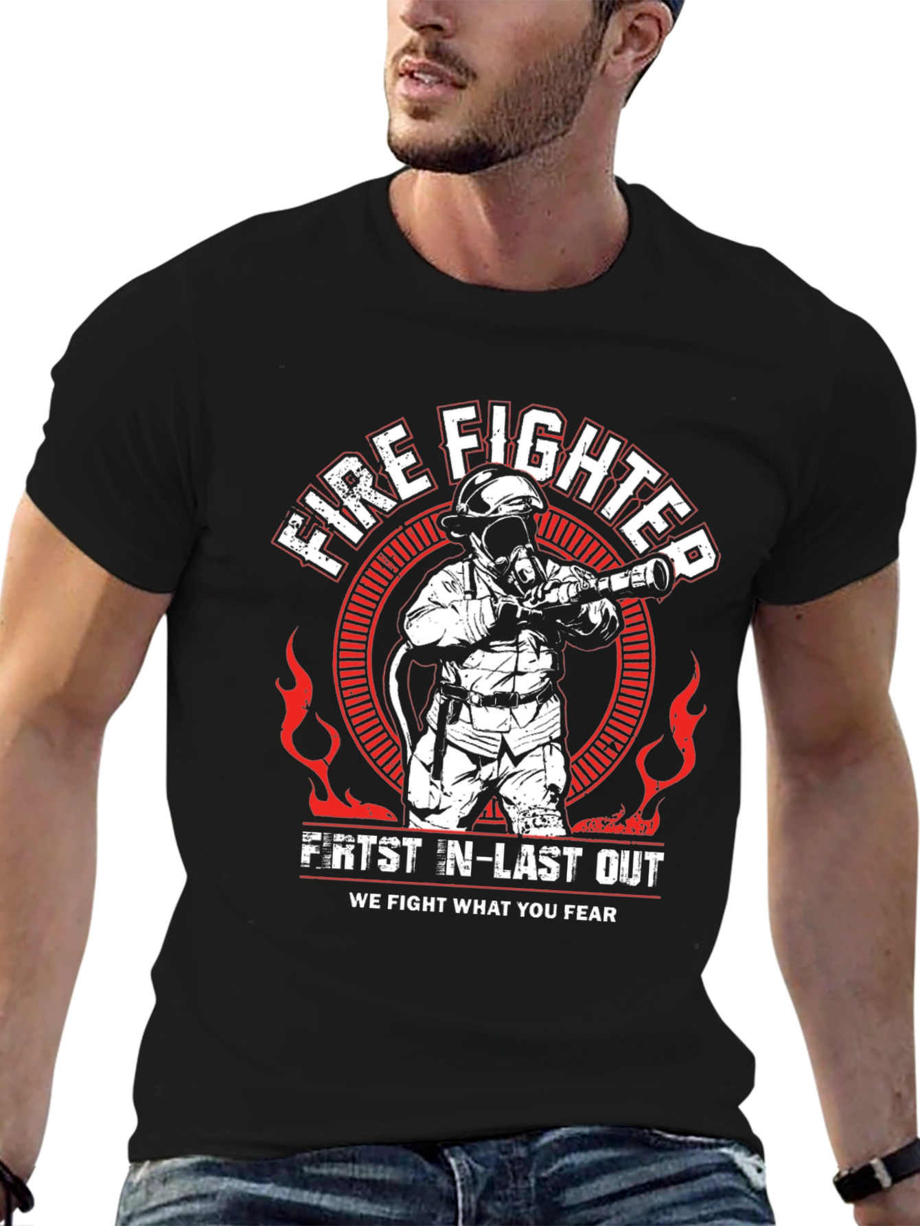 Black Firefighter T-Shirt - First In, Last Out view 6