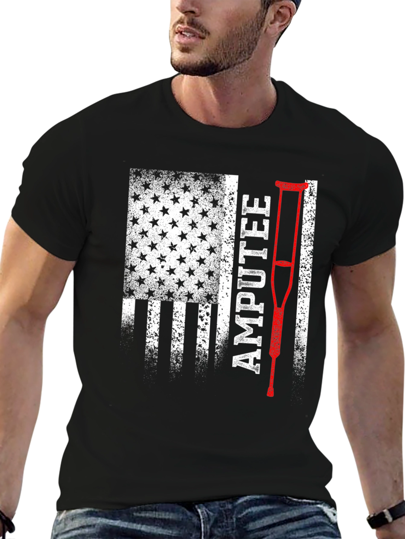 Black Amputee USA Flag Patriotic T-Shirt view 6