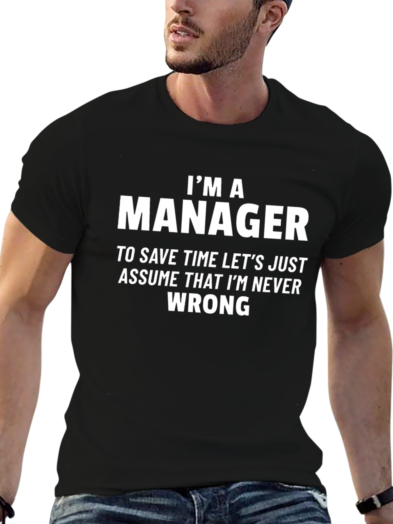 Black I'm A Manager Slogan T-Shirt view 6