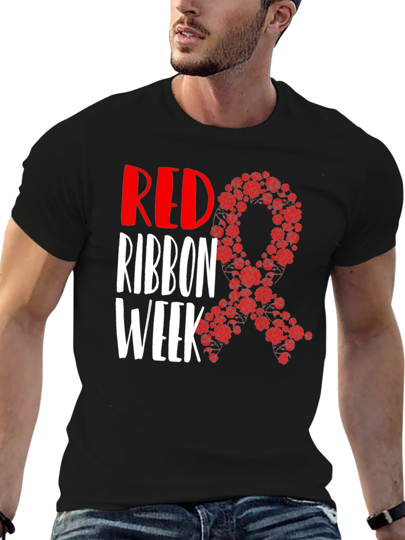 Black Red Ribbon Week T-Shirt Black view 6