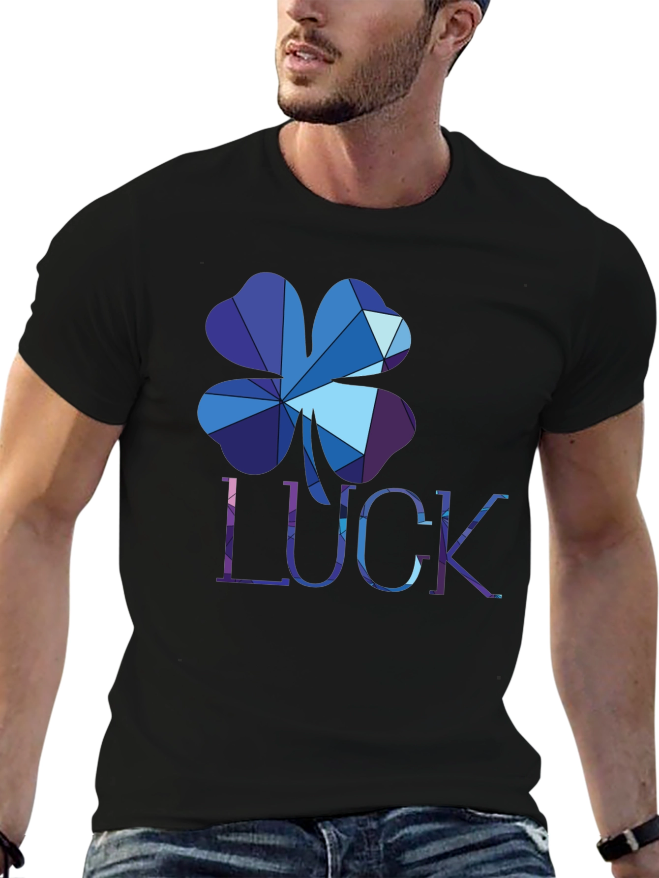 Black Geometric Lucky Clover T-Shirt view 6