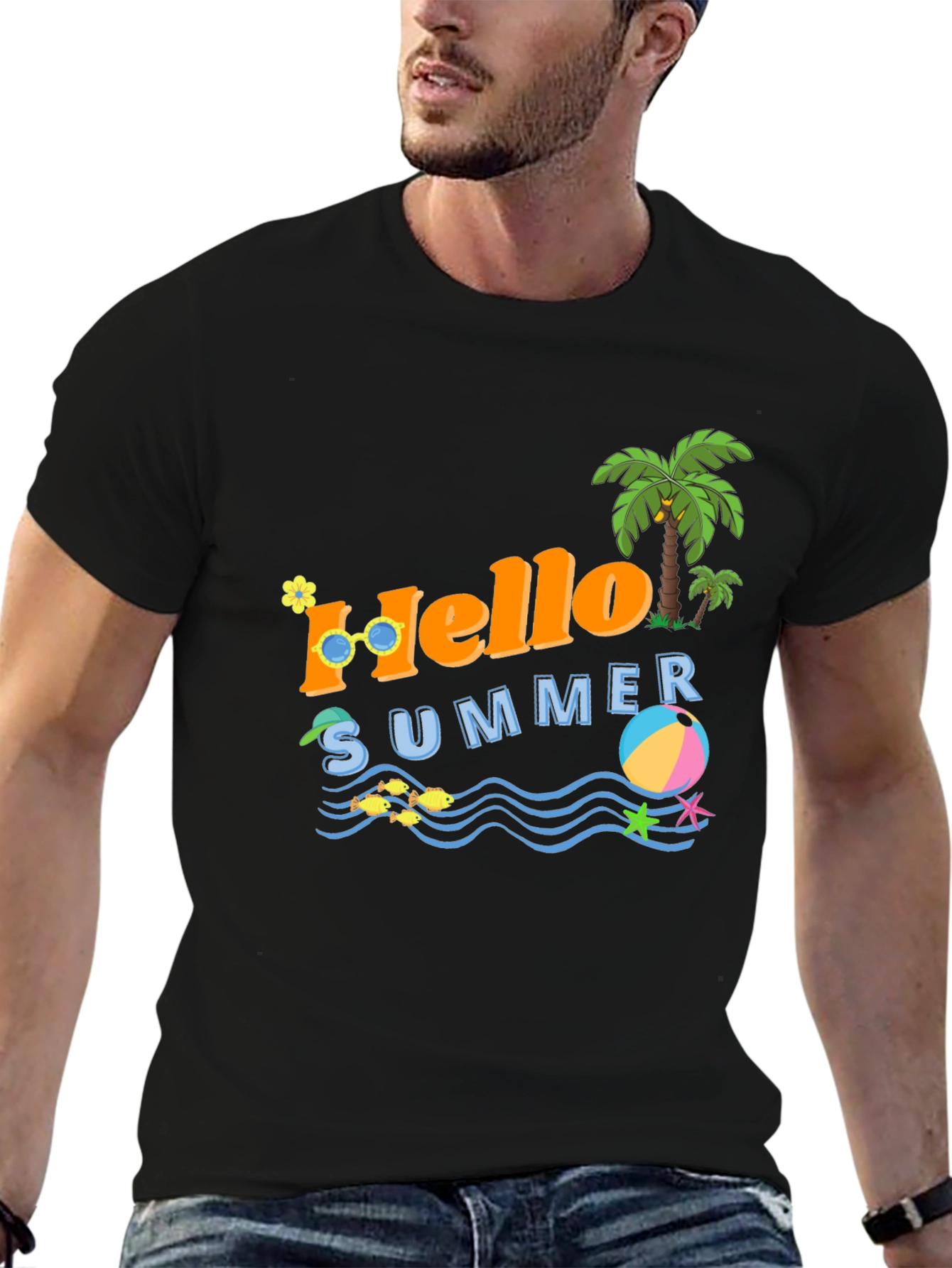 Black Hello Summer Graphic T-Shirt - Vacation Ready view 6