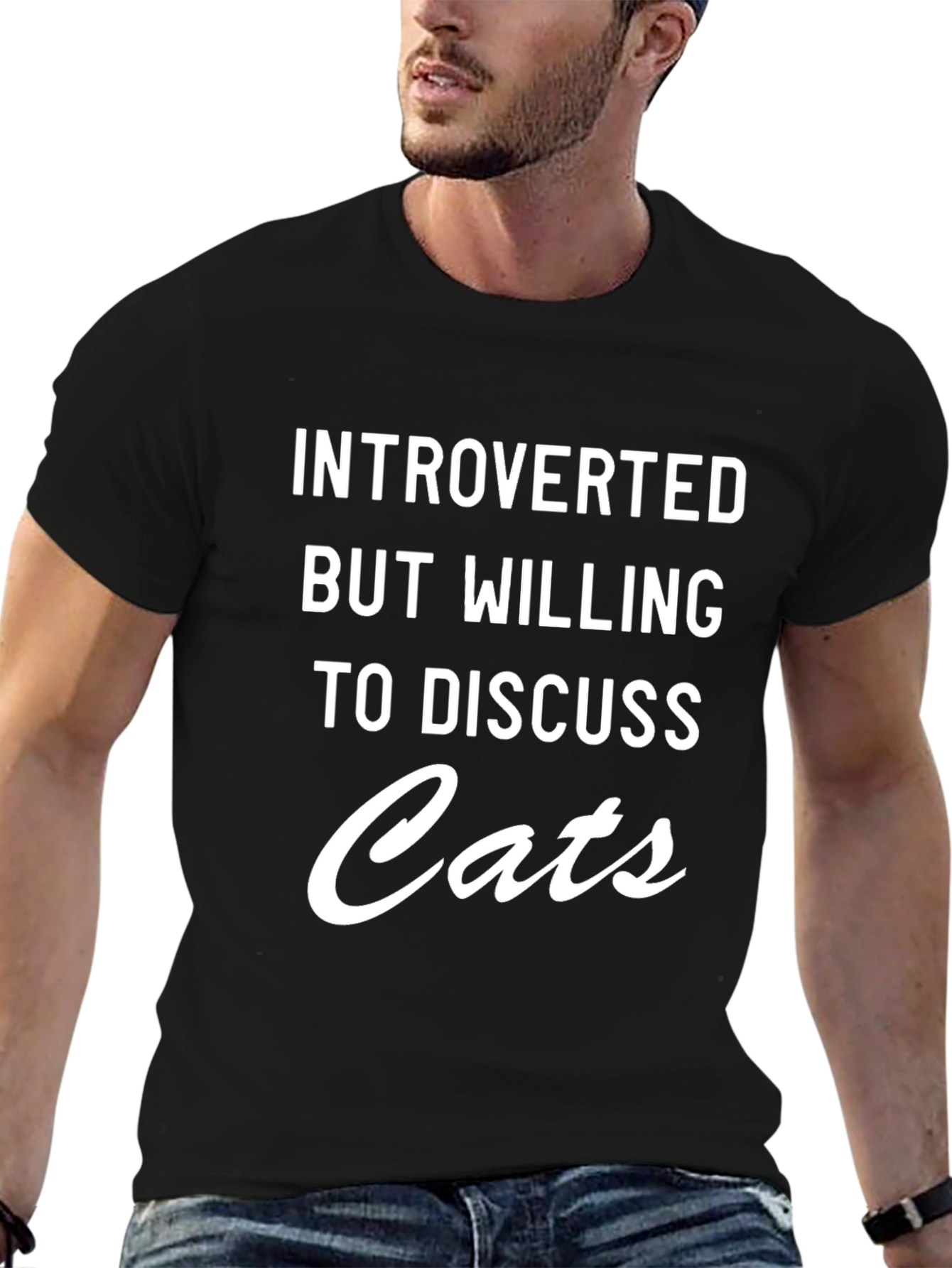 Black Introverted Cat Lover T-Shirt - Funny Statement Tee view 6