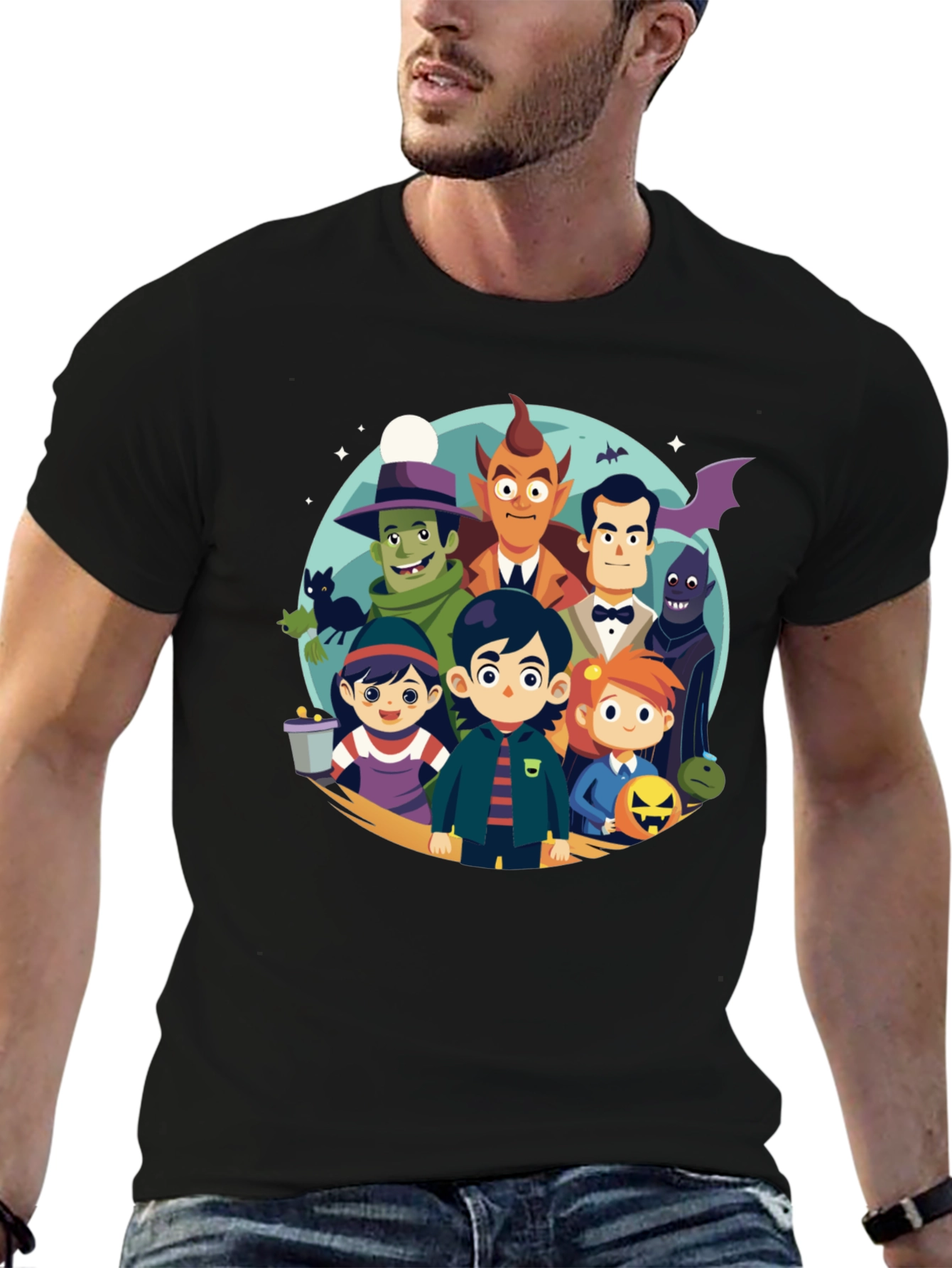 Black Cartoon Monster Squad Black T-Shirt view 6