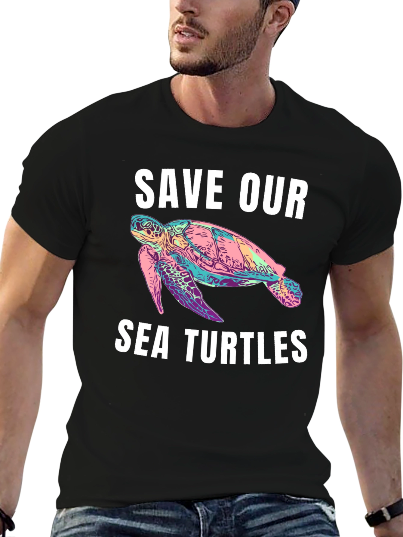Black Save Our Sea Turtles Graphic Tee - Black view 6