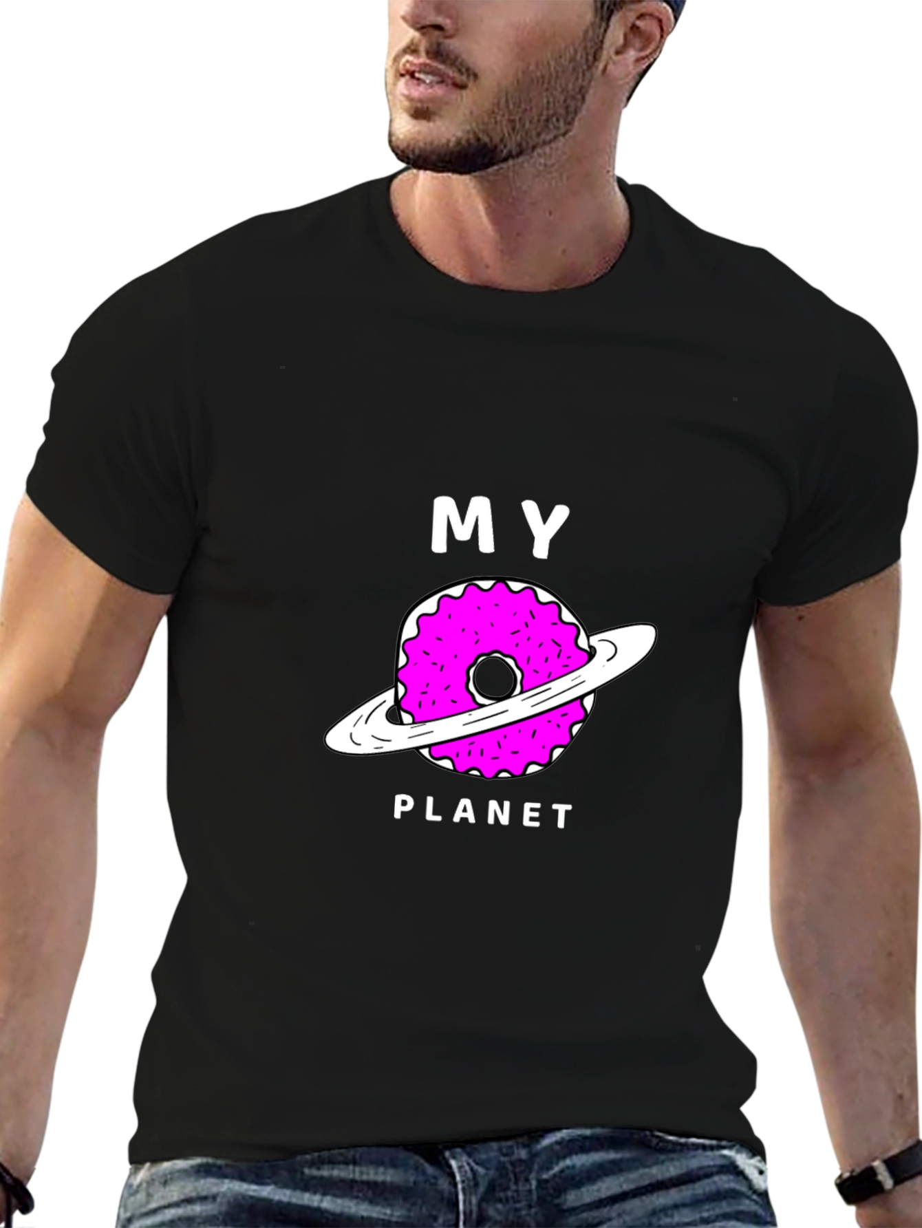 Black My Donut Planet Black Graphic T-Shirt view 6
