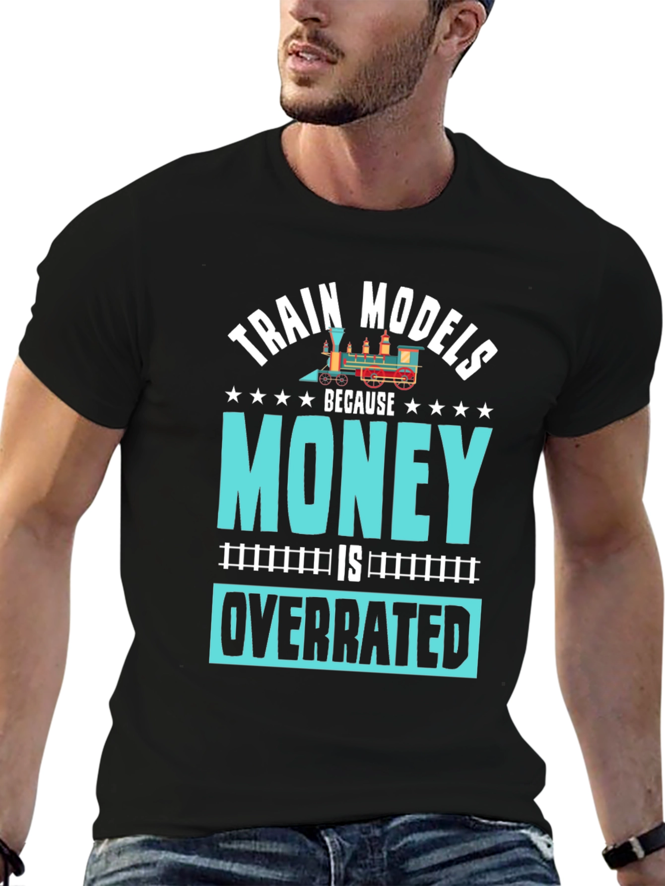 Black Train Models Overrated Hobby T-Shirt view 6