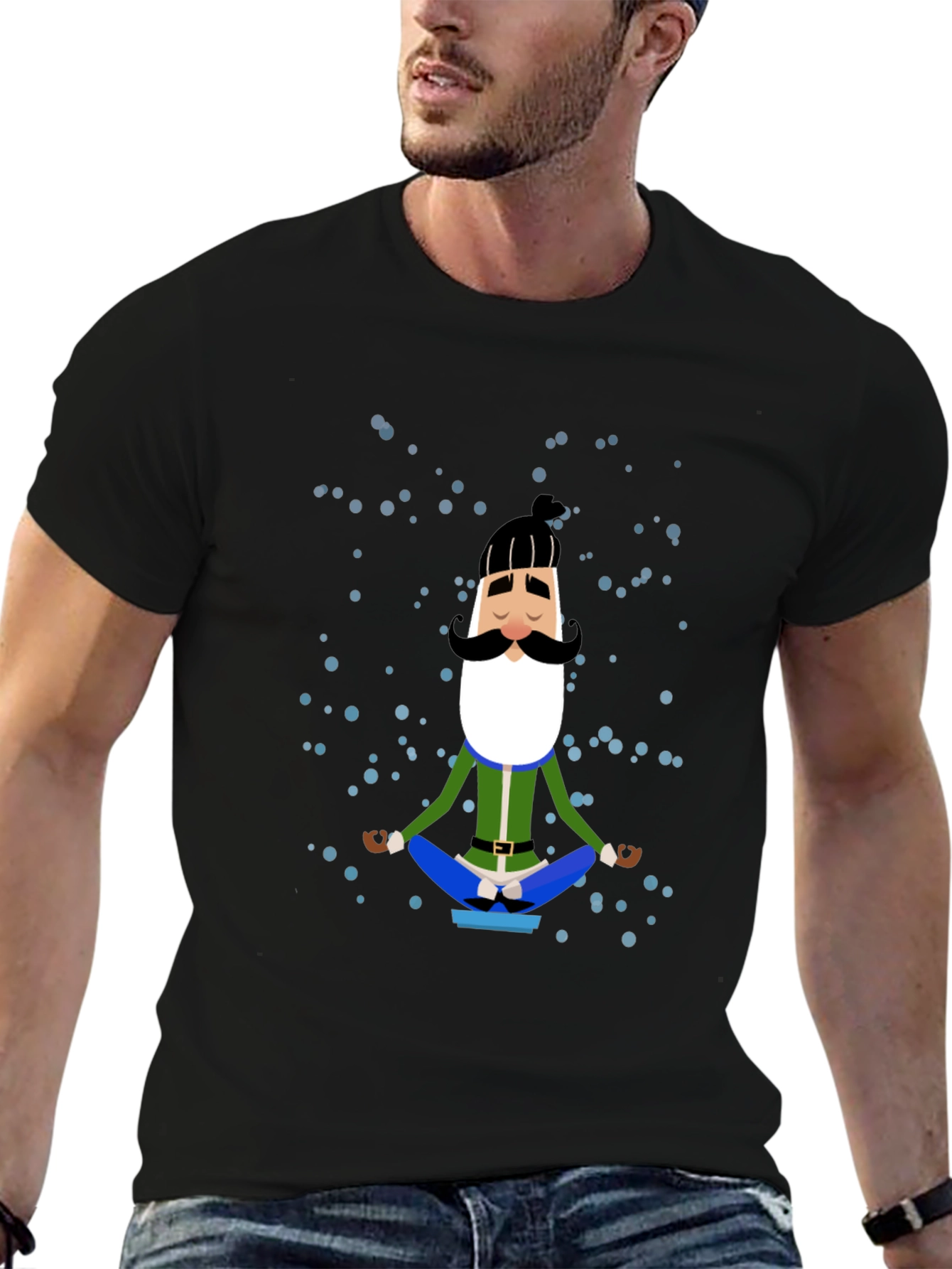 Black Meditating Man Cartoon Graphic Tee view 6