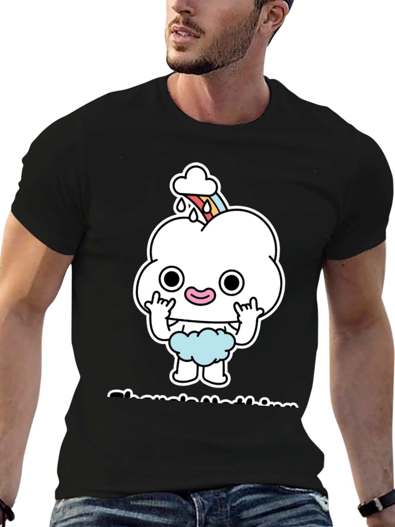 Black Funny Cartoon Cloud T-Shirt  view 6